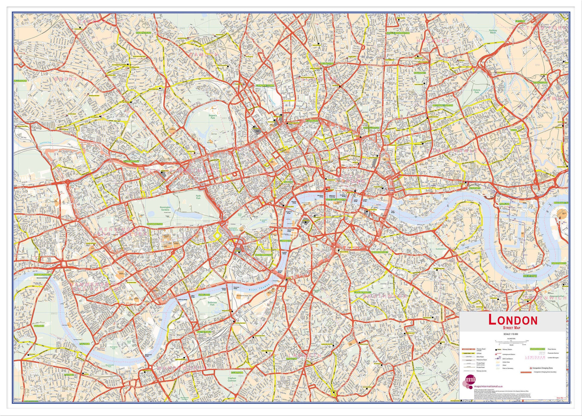 UK00029_L_WDWHI - Central London street Wall Map