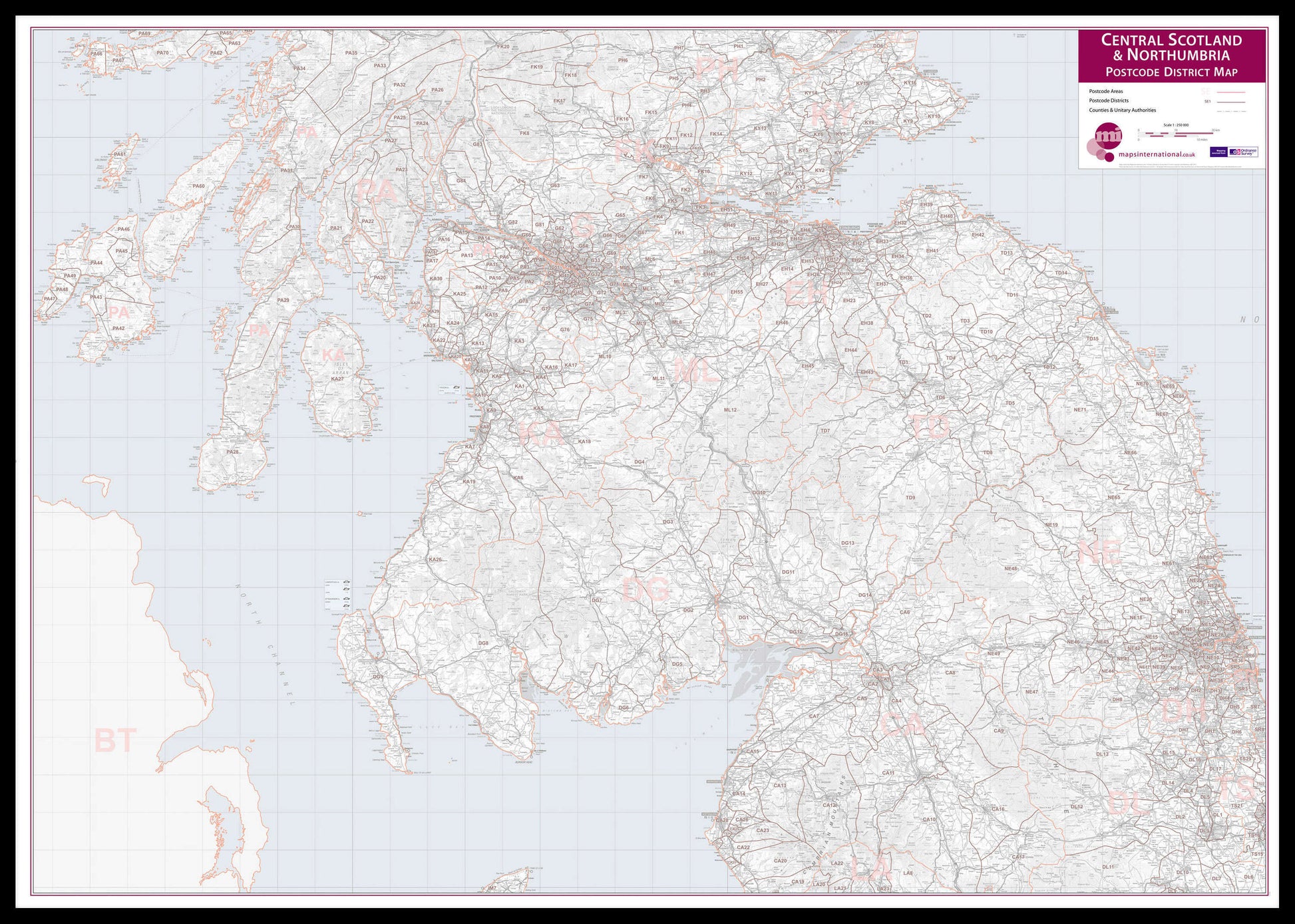 UK00033_L_LBDBL - Central Scotland and Northumbria Postcode District Map