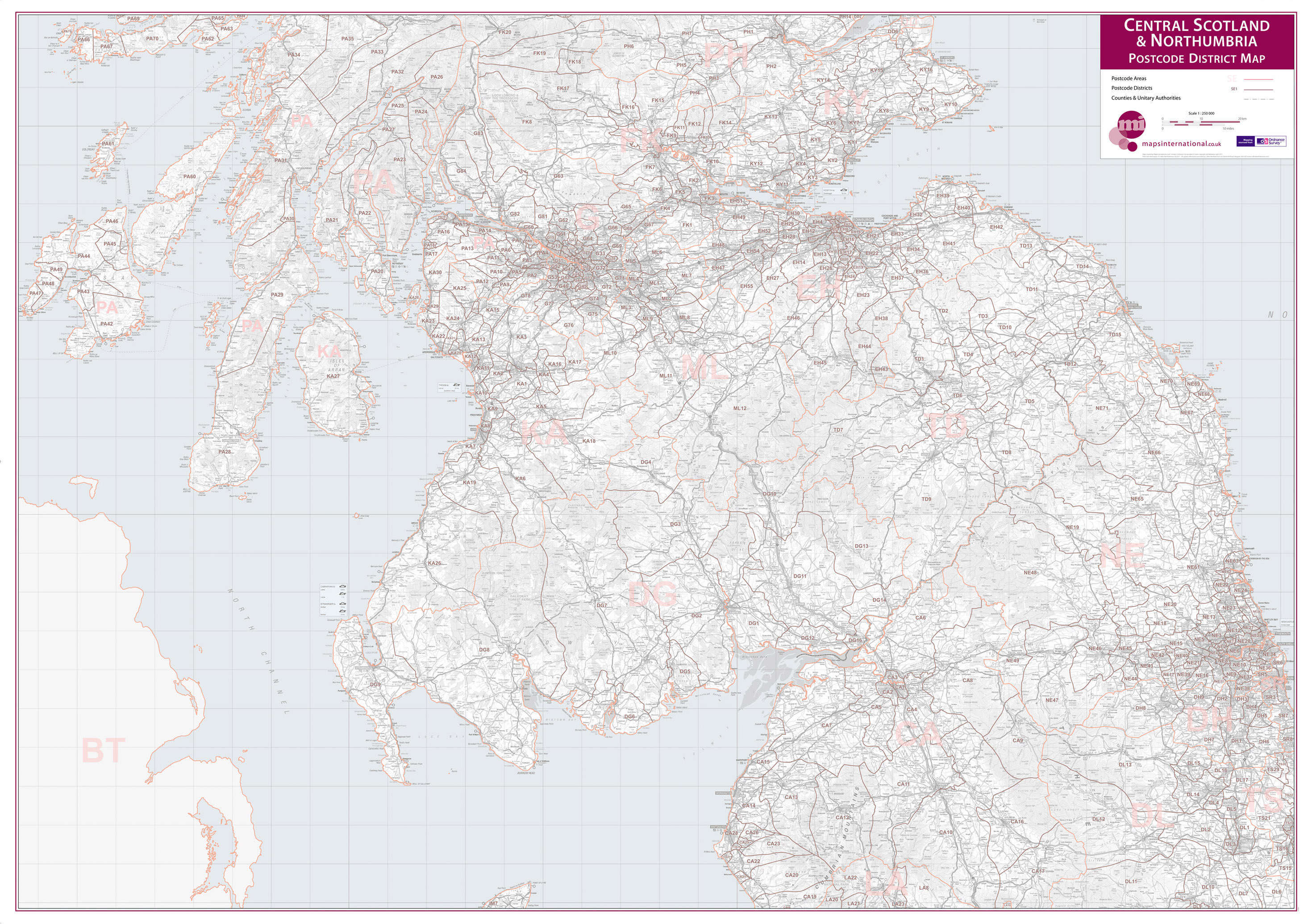 UK00033_L_PAPER - Central Scotland and Northumbria Postcode District Map