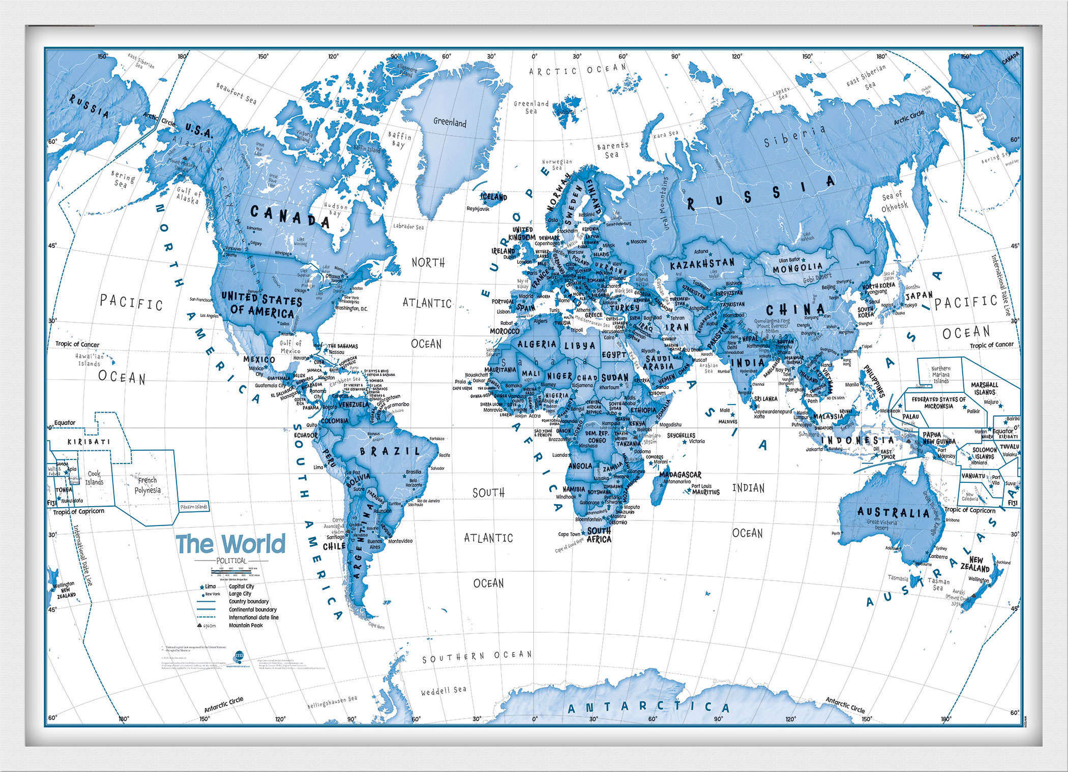 WM01228_M_BWWHI - Children's Art Map of the World Blue