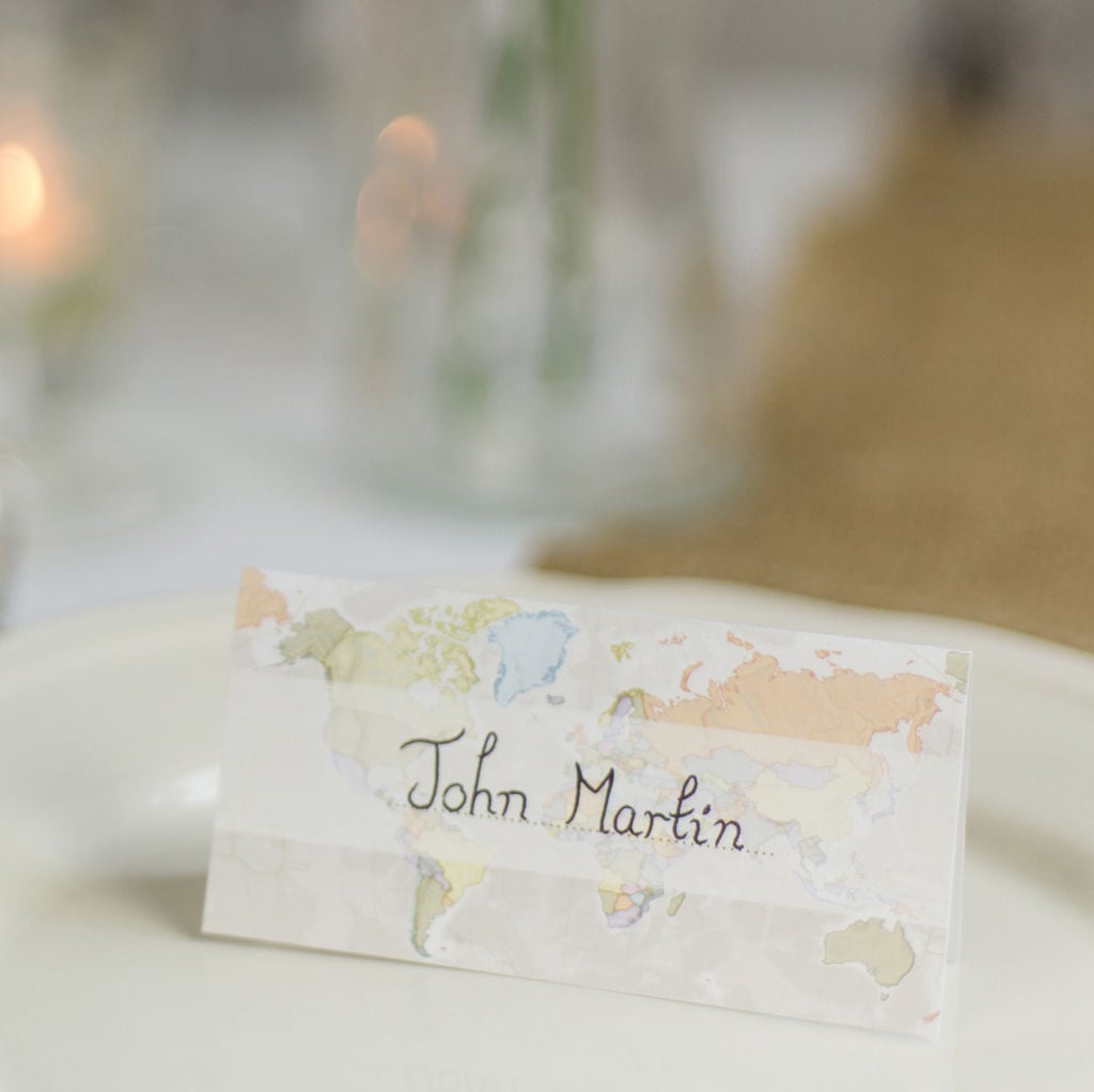 WM01542_X_PK10C Classic World Map Wedding Place Cards