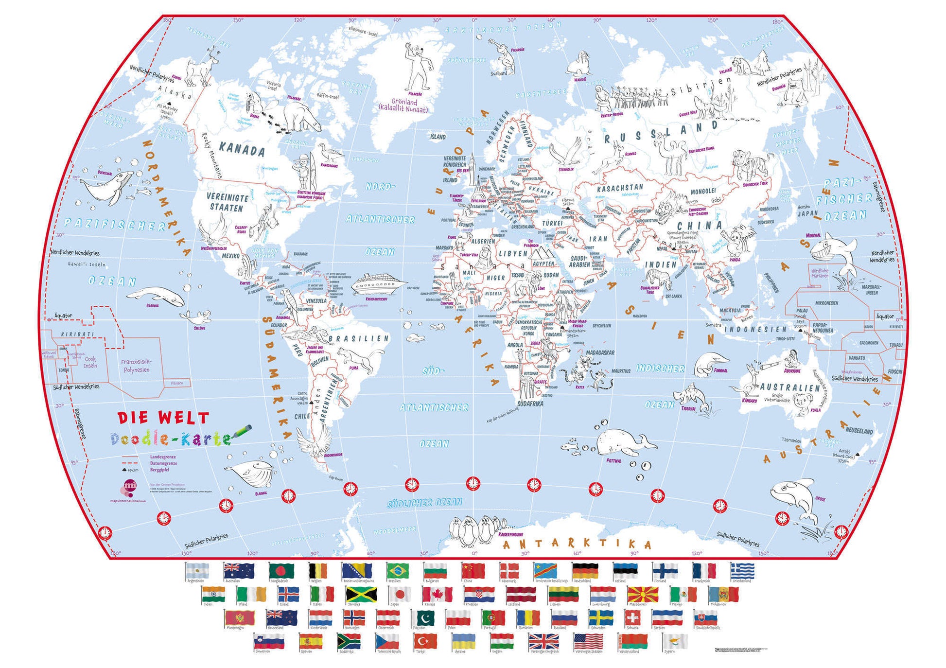 WM01199_M_PAPER - Doodle World Map With Crayons - German Language