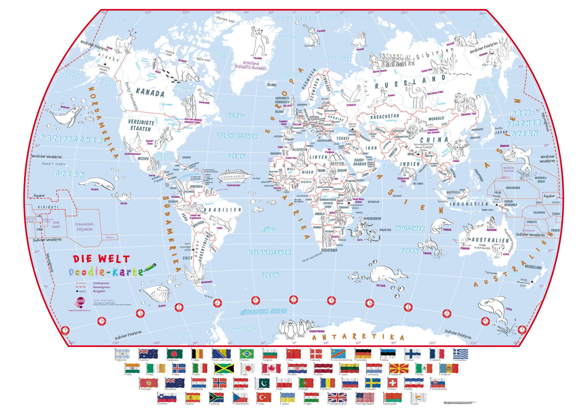 WM01199_M_PAPER - Doodle World Map With Crayons - German Language