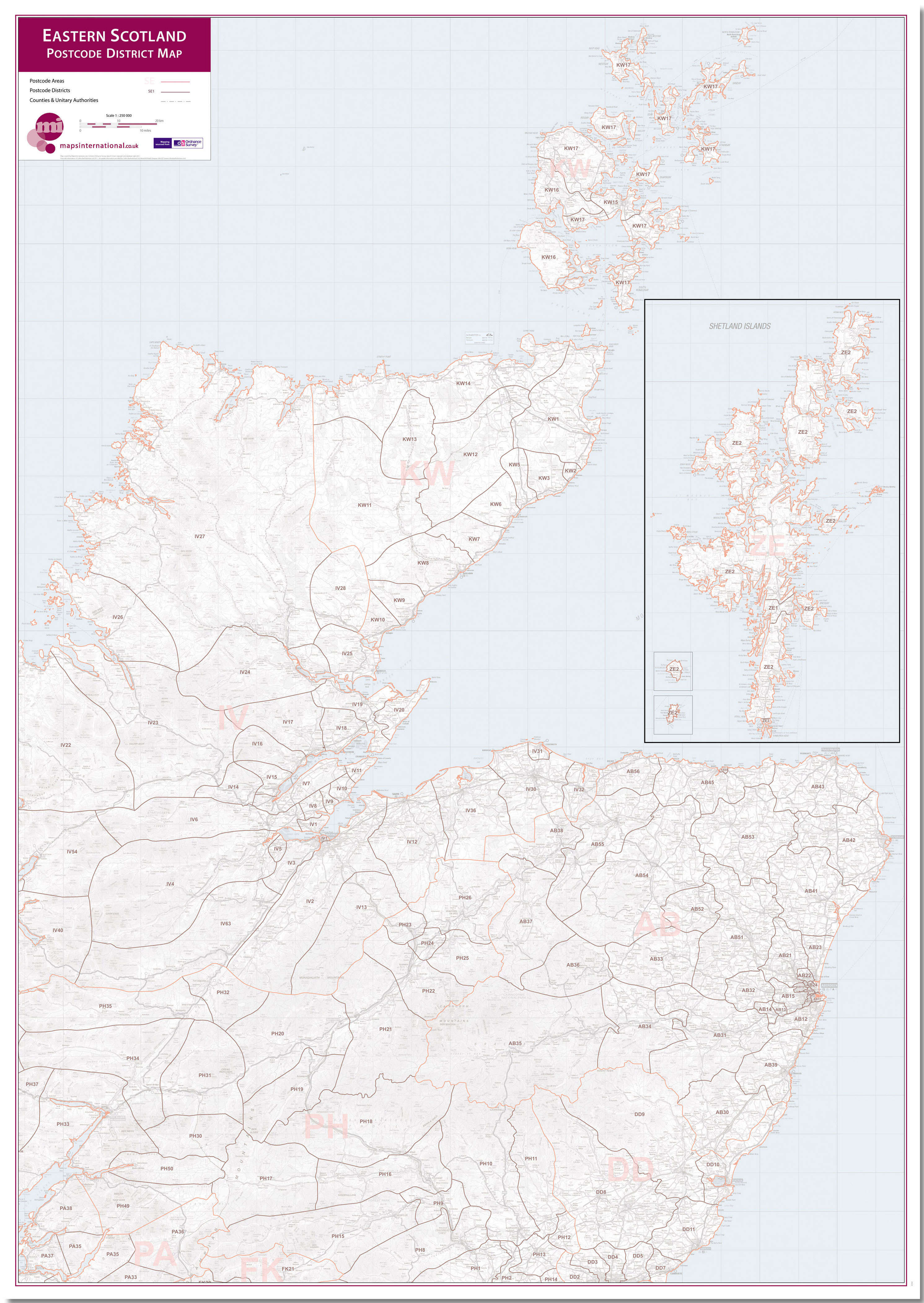 UK00034_L_LMBRD - East Scotland (incl. Orkney and Shetlands) Postcode District Map