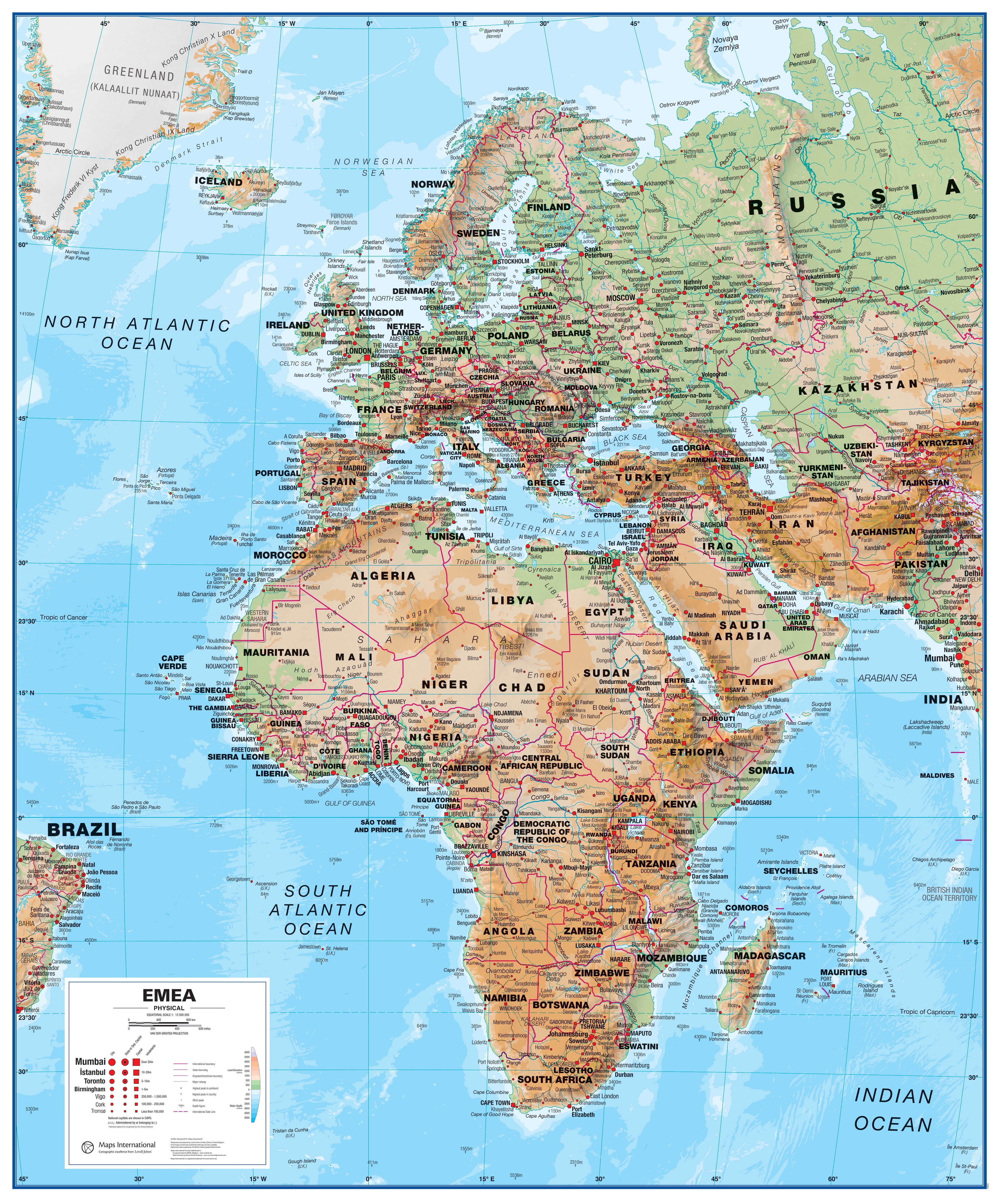 CT00801_L_PAPER - Europe Middle East Africa (EMEA) Physical Map