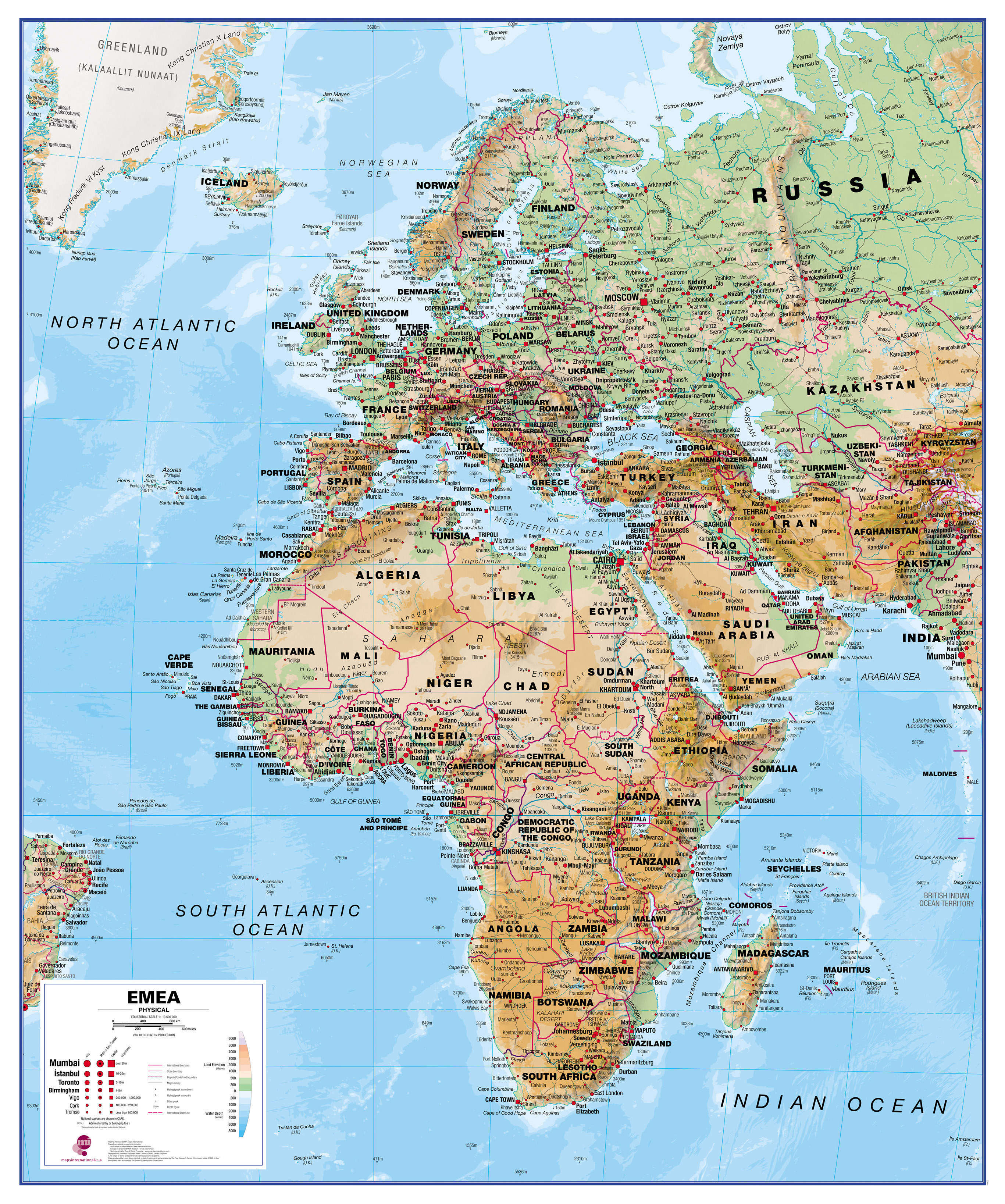 CT00801_L_PAPER - Europe Middle East Africa (EMEA) Physical Map