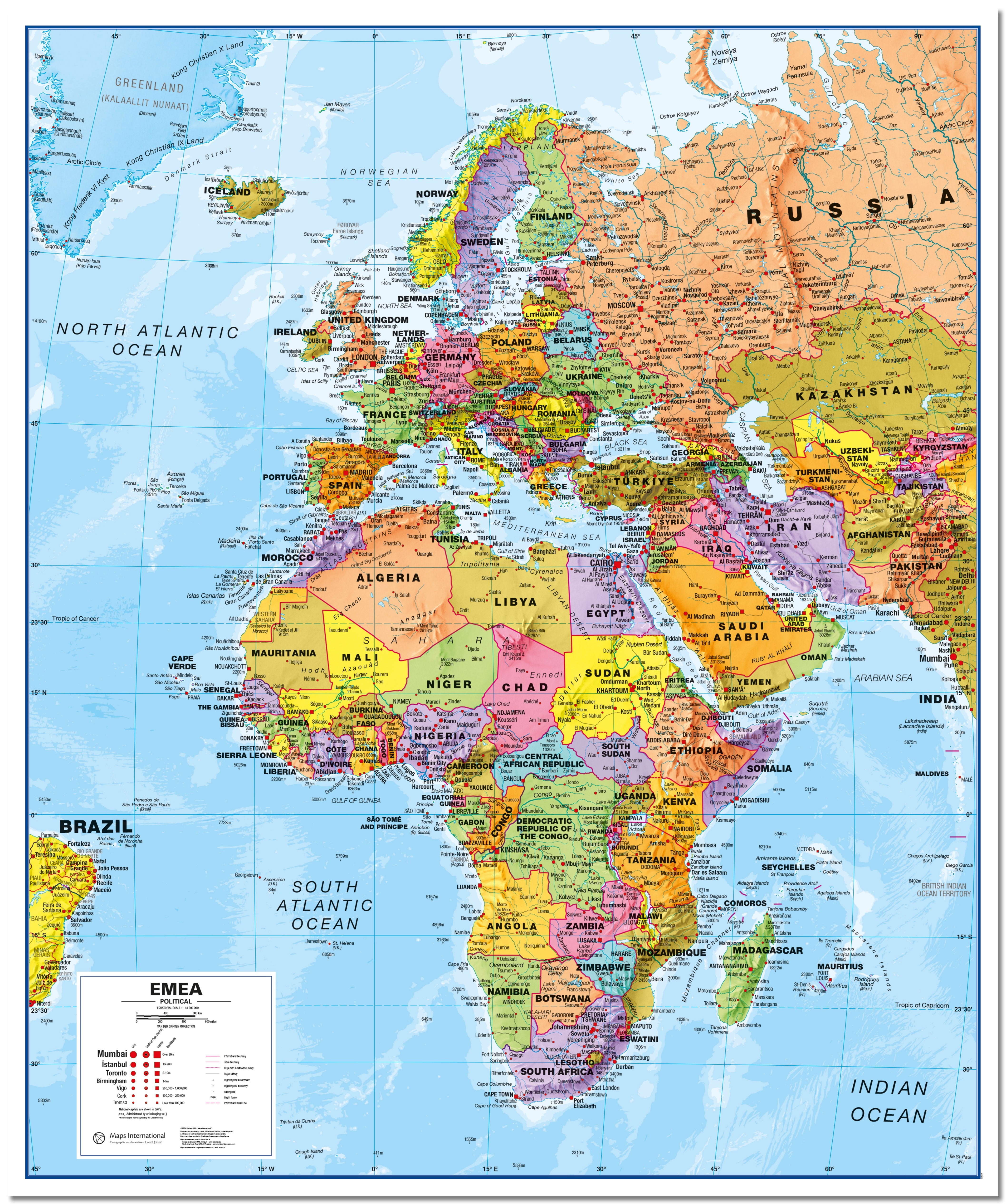 CT00800_L_LMBRD - Europe Middle East Africa (EMEA) Political Map