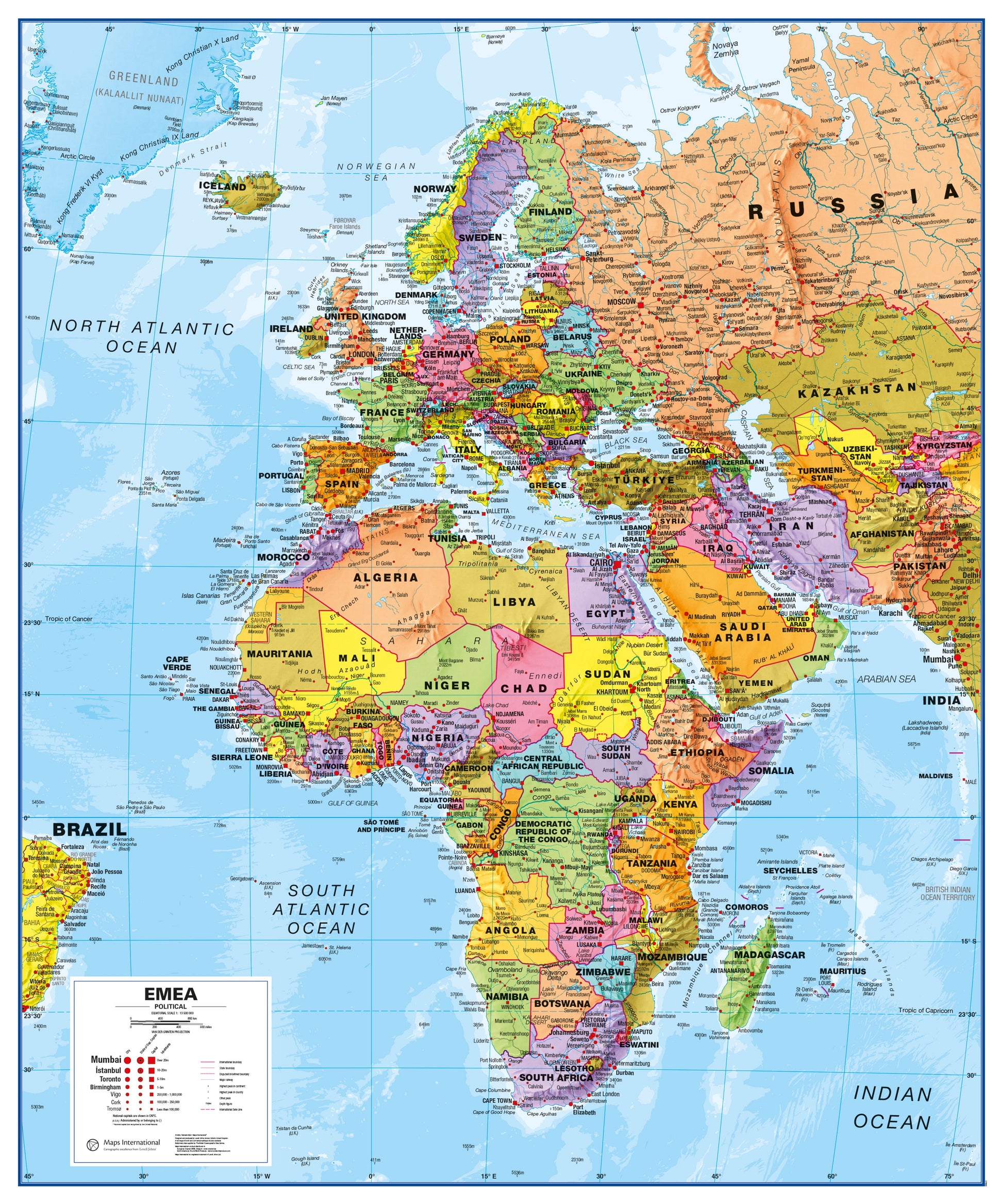 CT00800_L_PAPER - Europe Middle East Africa (EMEA) Political Map