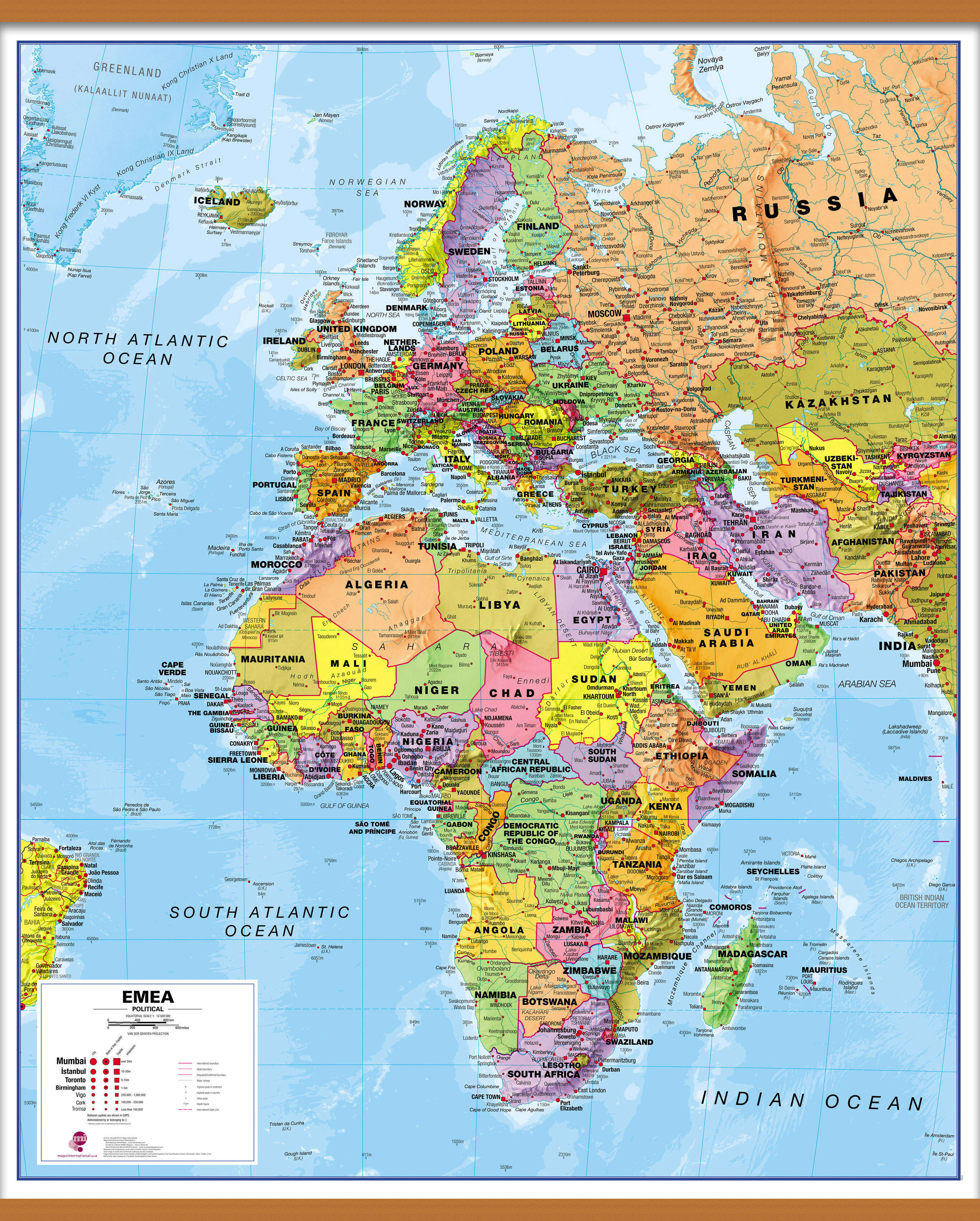 CT00800_L_CWDHB - Europe Middle East Africa (EMEA) Political Map