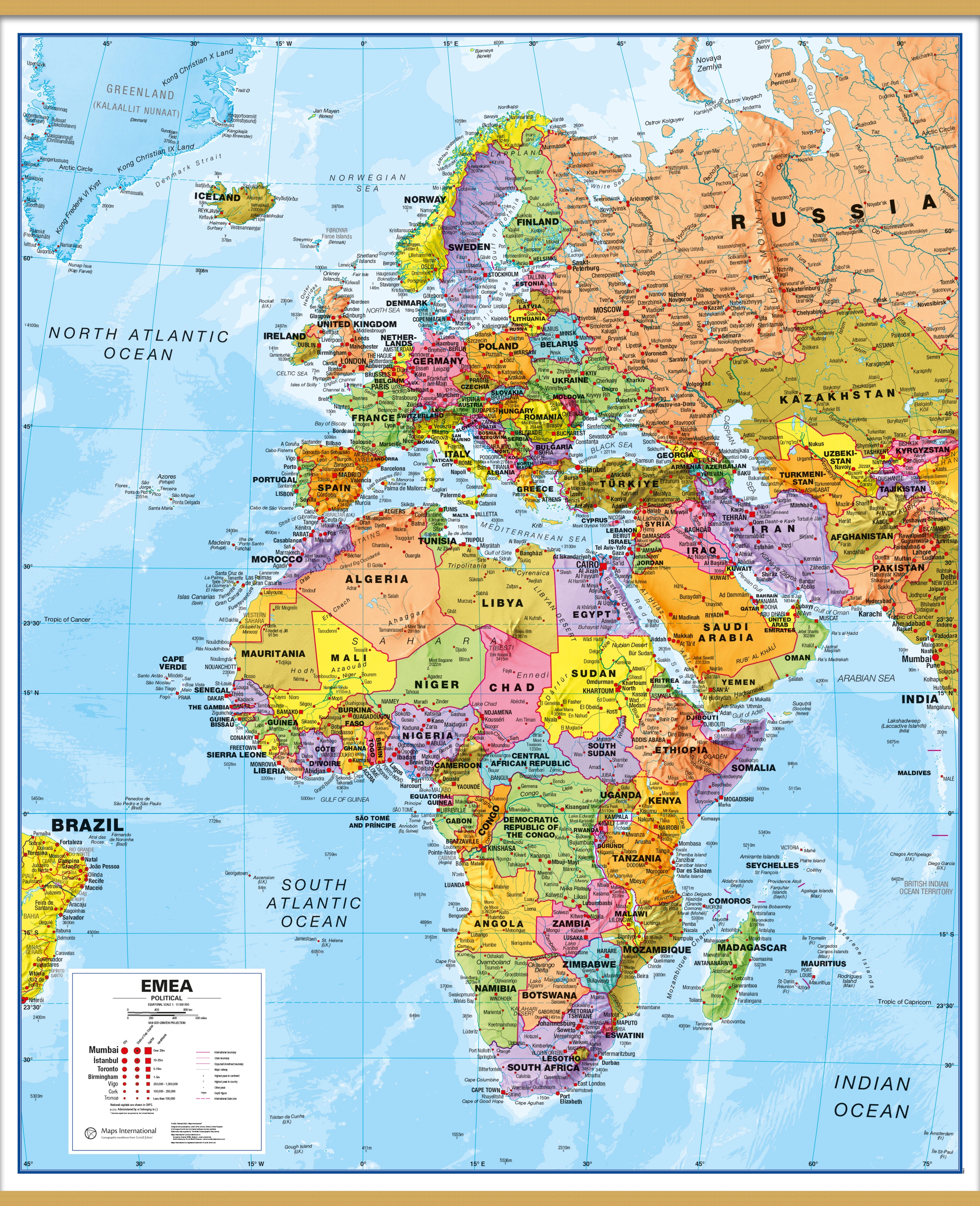 CT00800_L_LWDHB - Europe Middle East Africa (EMEA) Political Map