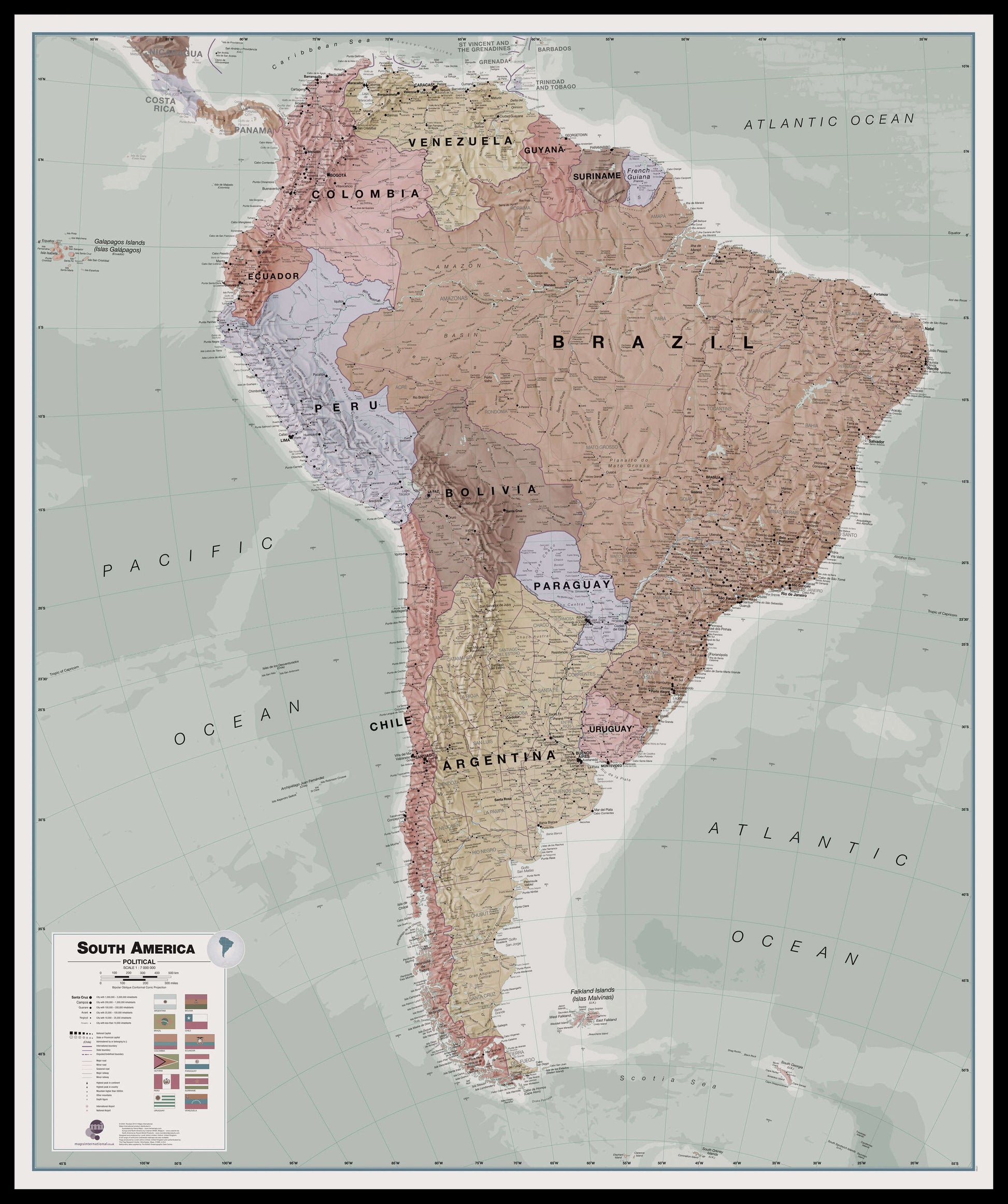 CT00701_L_LBDBL - Executive South America Wall Map Political