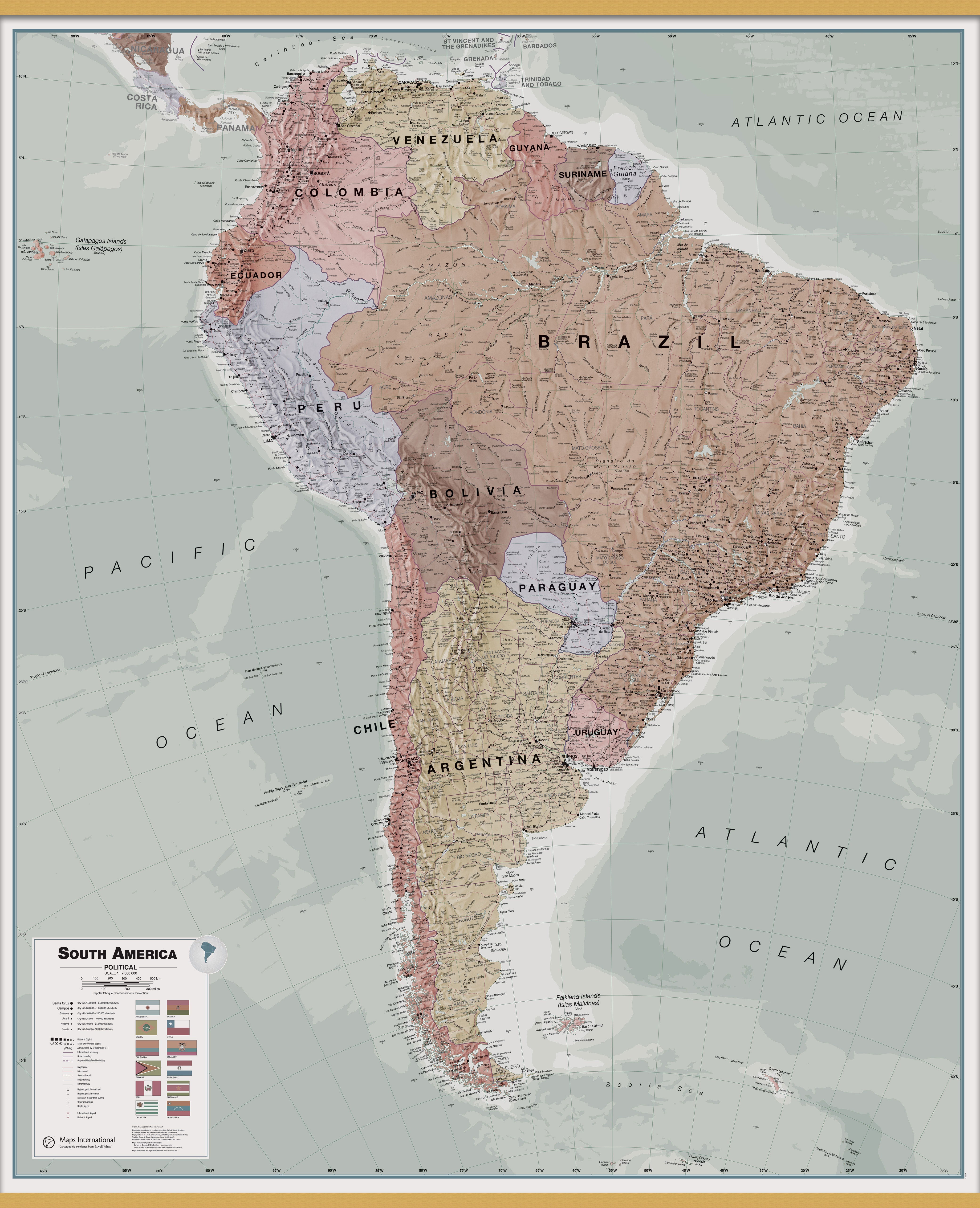 CT00701_H_LWDHB - Executive South America Wall Map Political