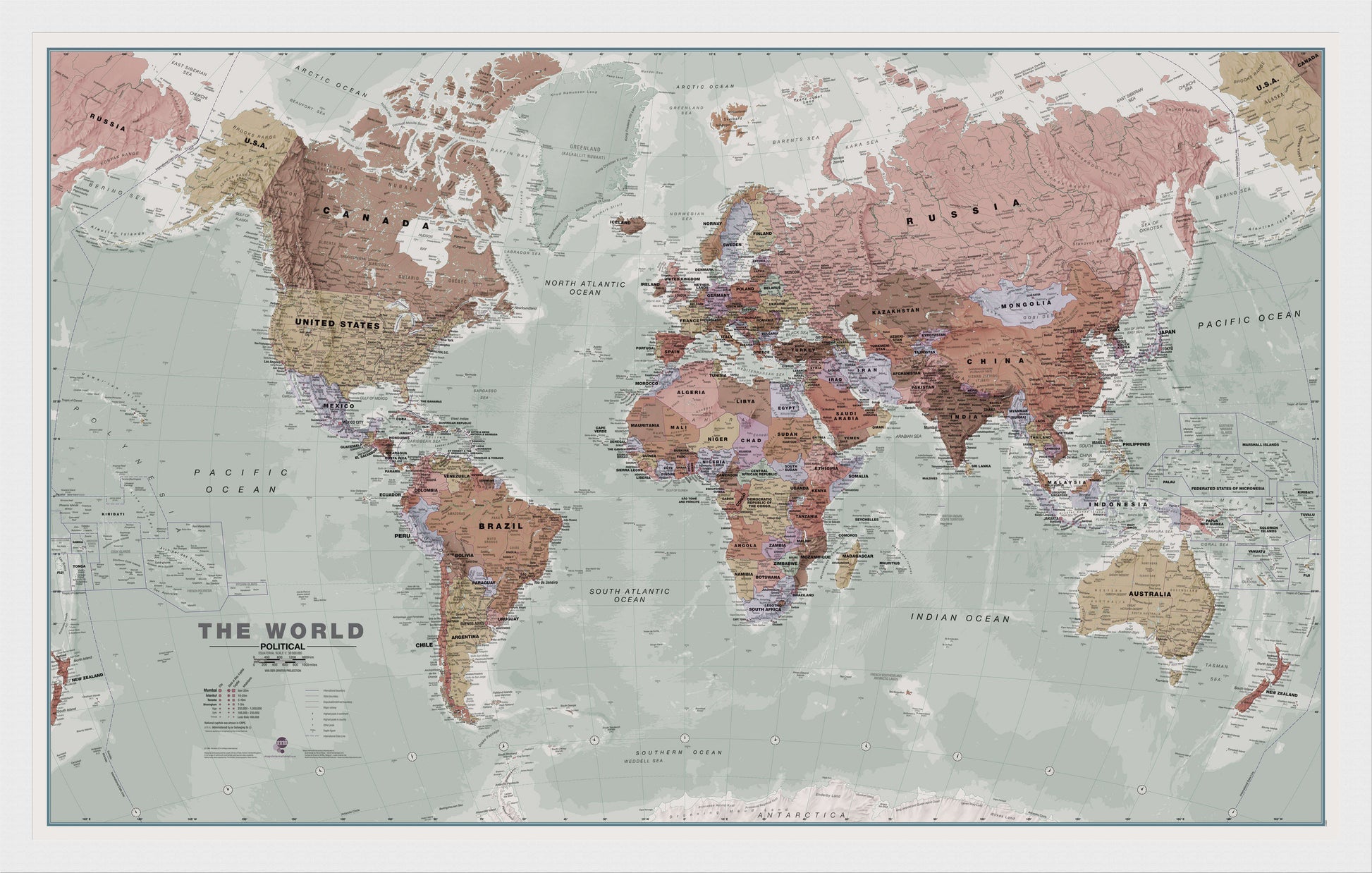 WM00671_M_BWWHI - Executive World Wall Map Political