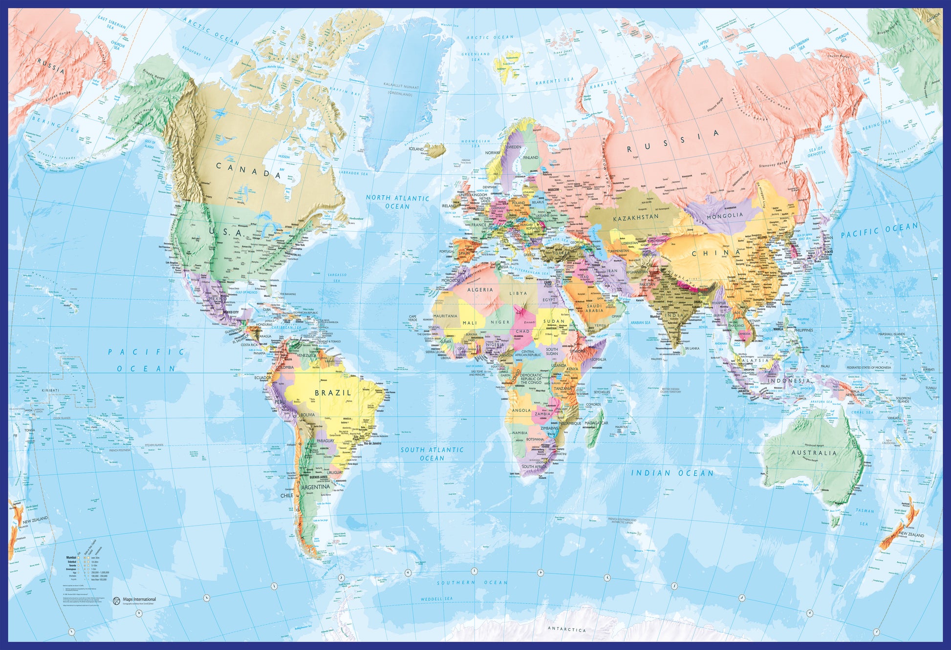 Giant World Map Mural Blue Ocean