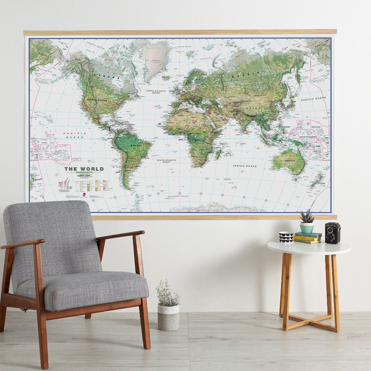 WM00402_H_LWDHB - World Wall Map Environmental White Ocean
