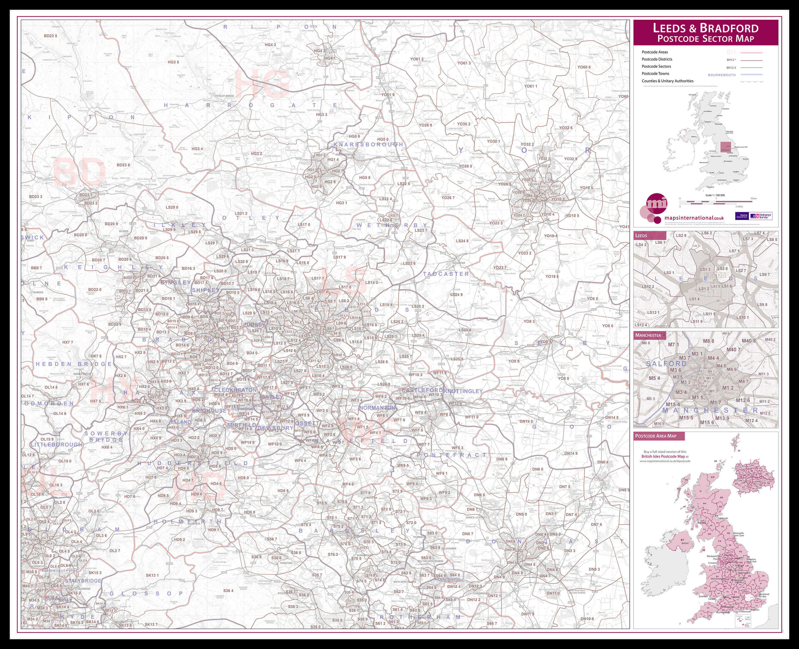 UK00774_L_LBDBL - Leeds and Bradford Postcode Sector Map