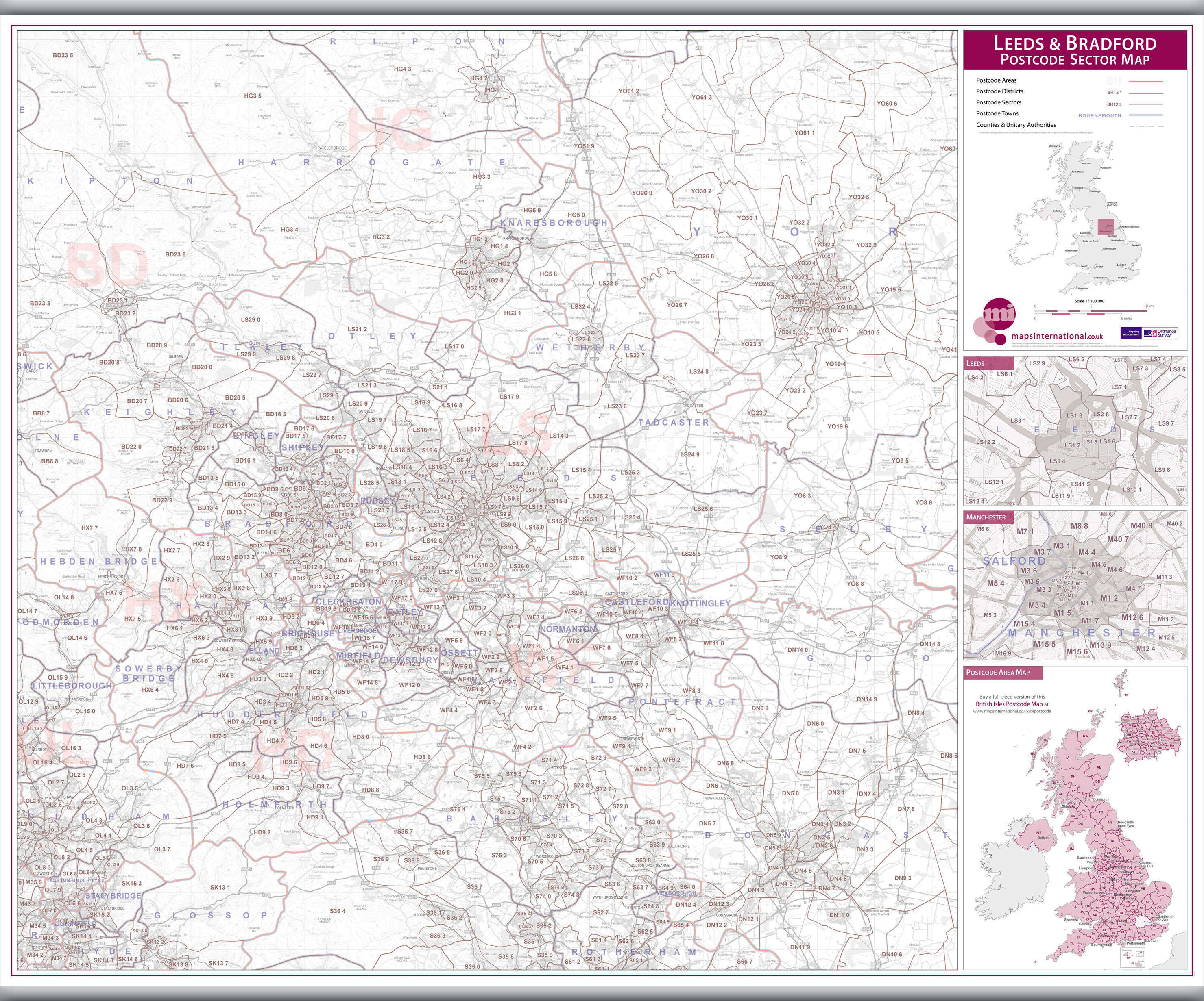 UK00774_L_LAMHB - Leeds and Bradford Postcode Sector Map