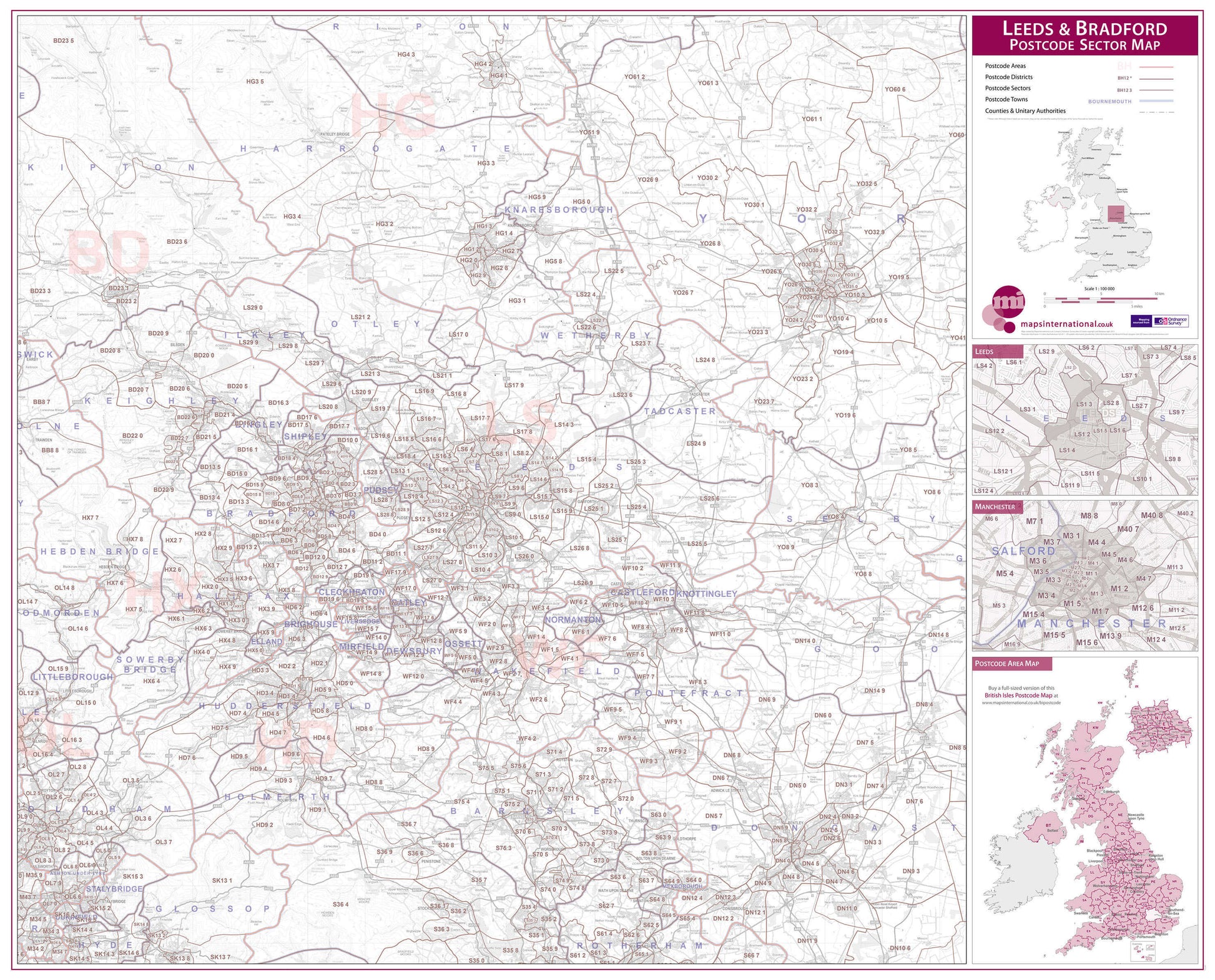 UK00774_L_PAPER - Leeds and Bradford Postcode Sector Map