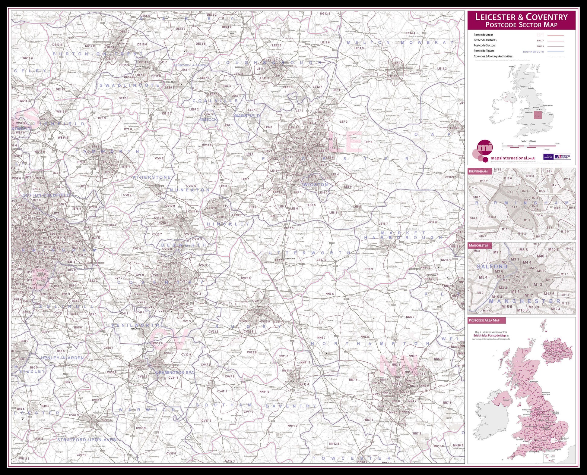 UK00775_L_LBDBL - Leicester and Coventry Postcode Sector Map