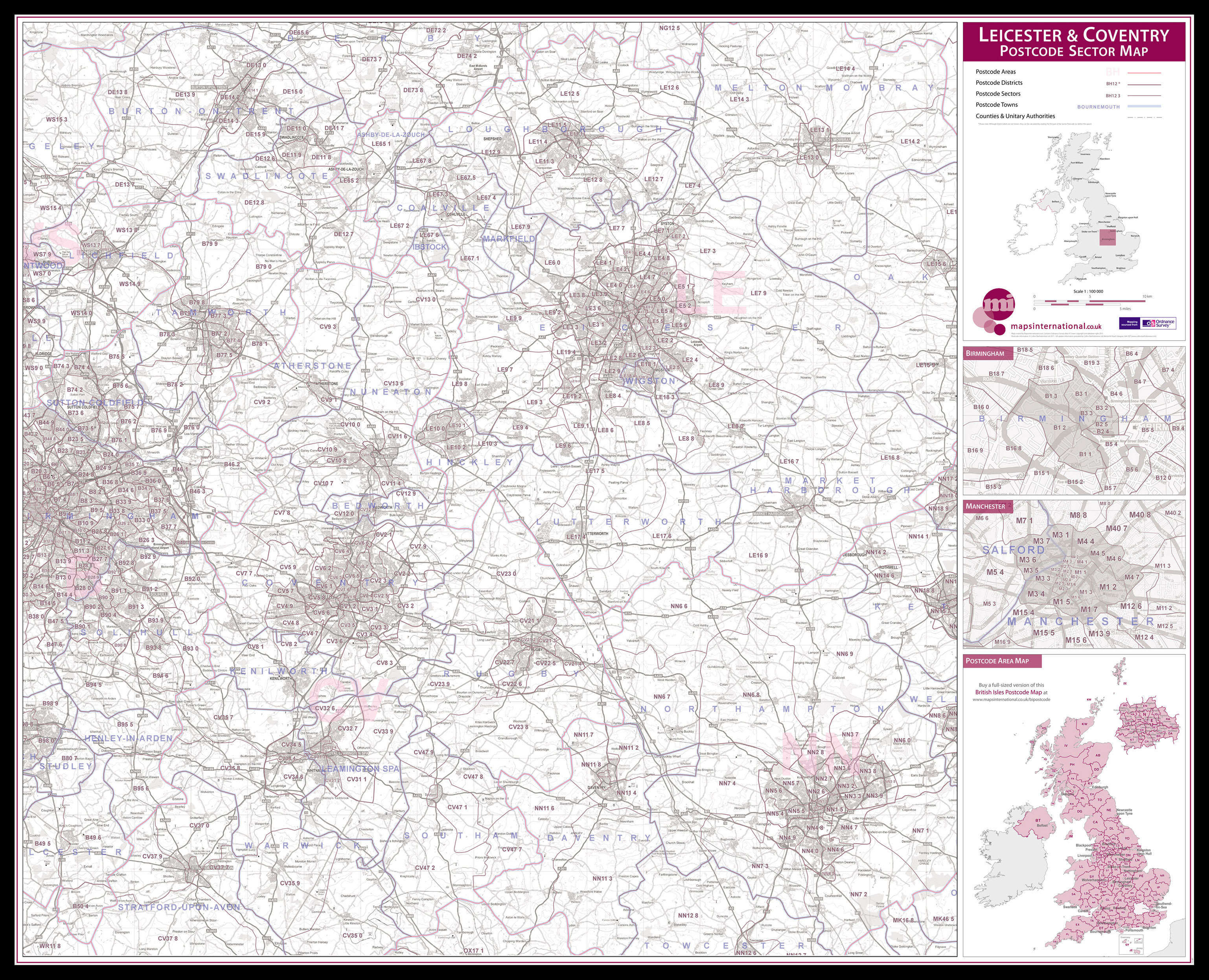 UK00775_L_LBDBL - Leicester and Coventry Postcode Sector Map