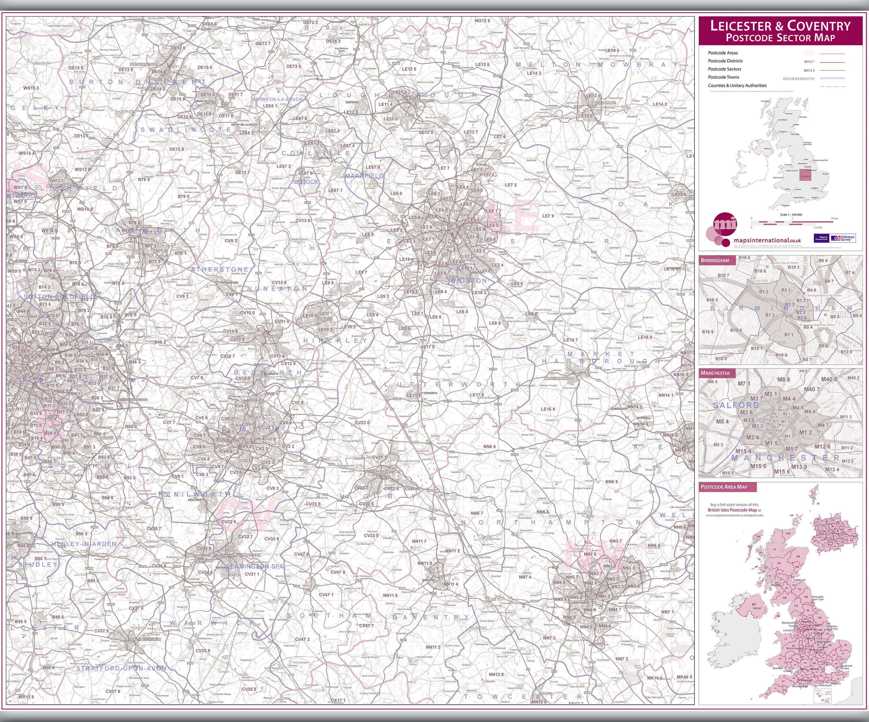UK00775_L_LAMHB - Leicester and Coventry Postcode Sector Map