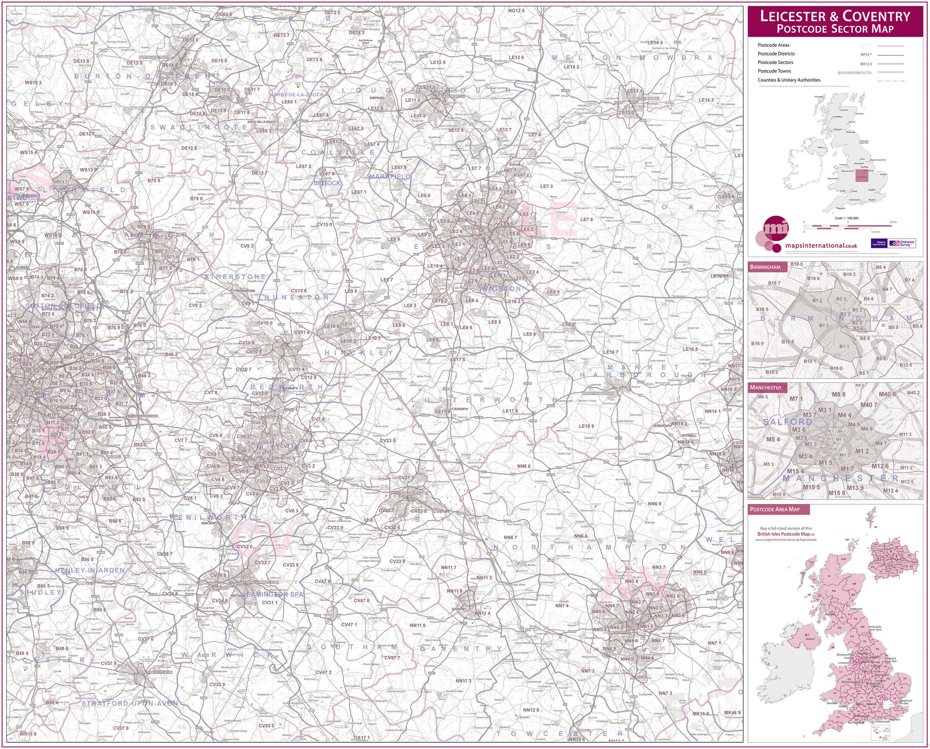 UK00775_L_PAPER - Leicester and Coventry Postcode Sector Map