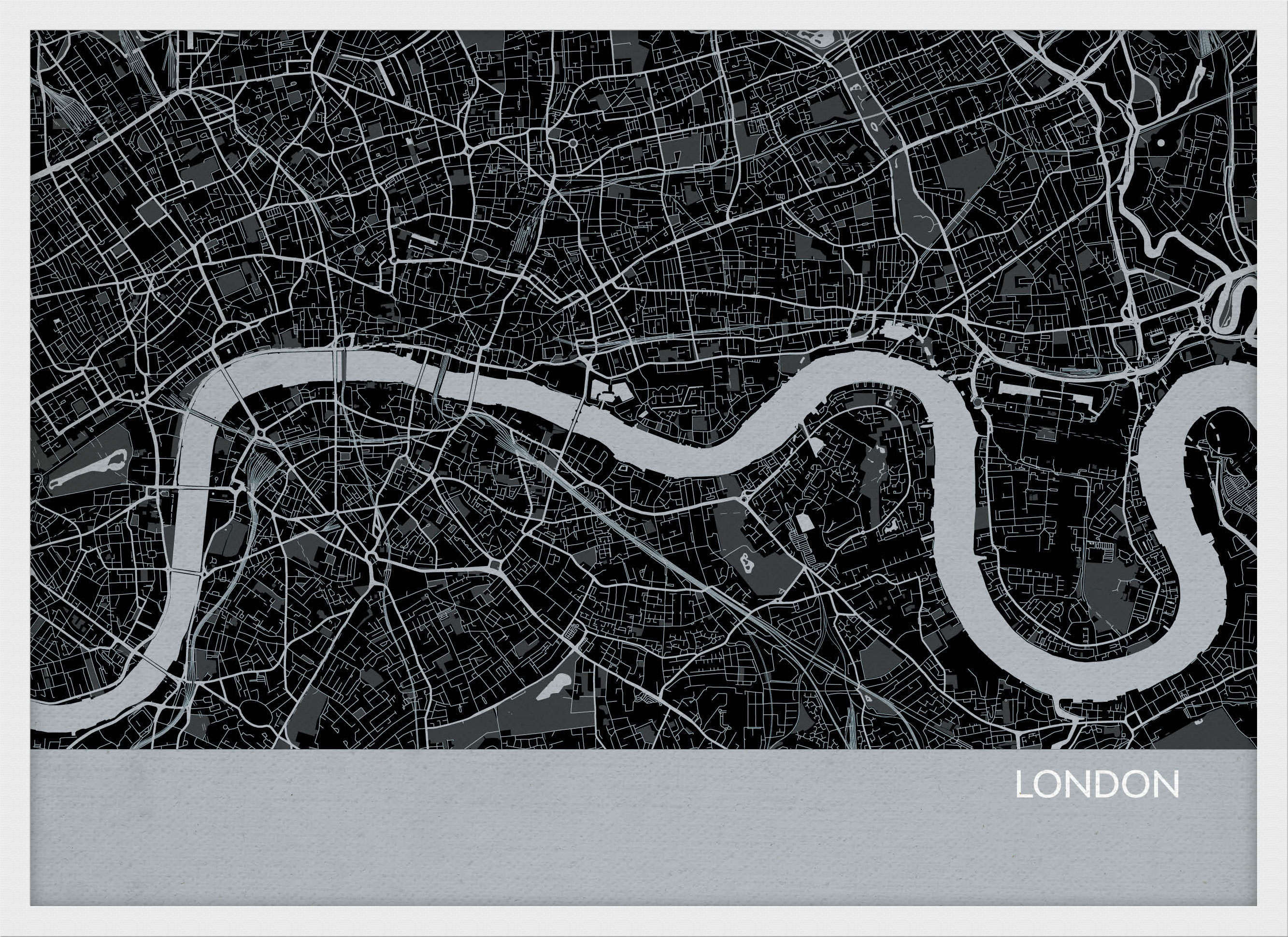 LS01554_3_WDWHI - London City Street Map Print Charcoal