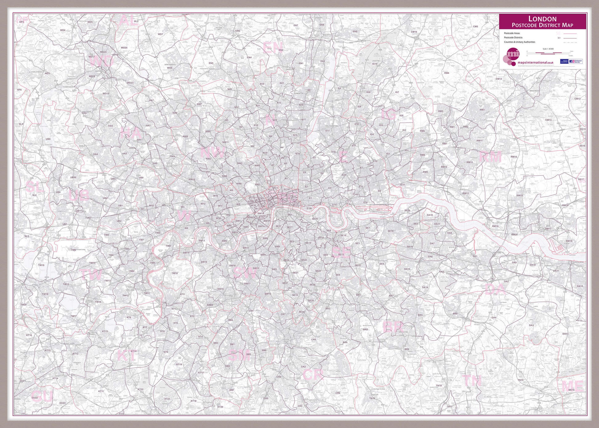 UK00252_L_MGFAL - London Postcode District Wall Map (within M25)