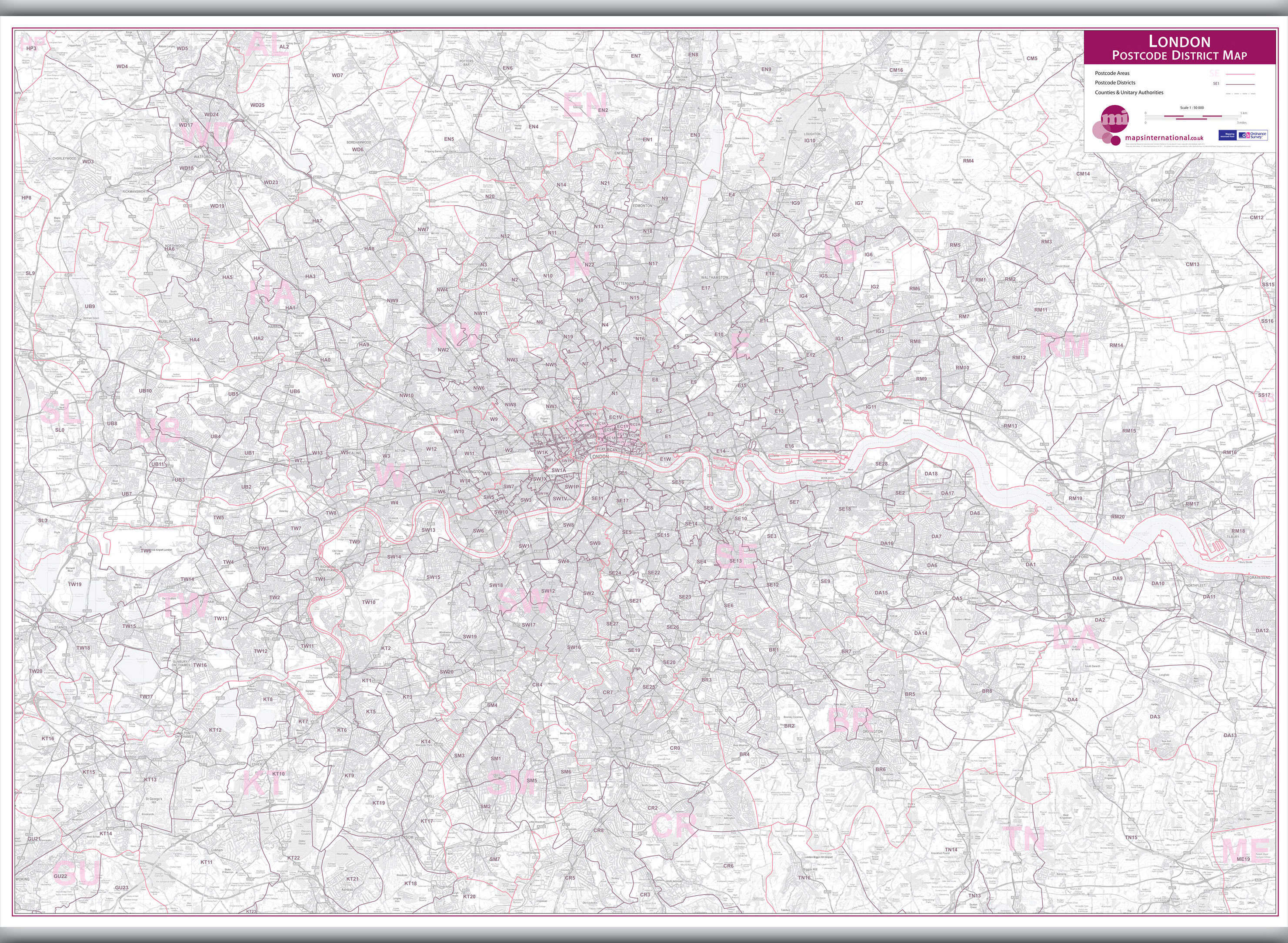 UK00252_L_LAMHB - London Postcode District Wall Map (within M25)