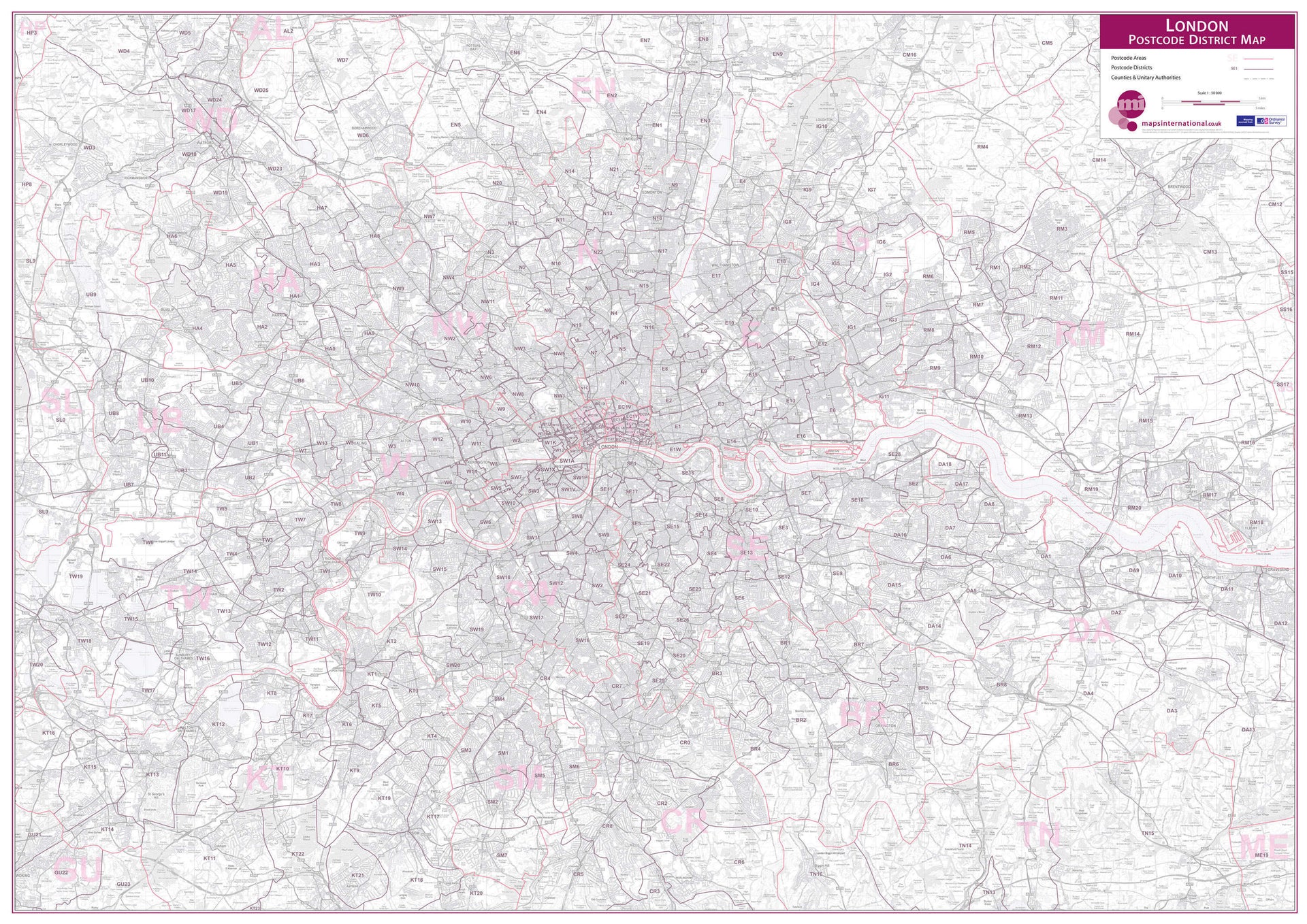 UK00252_L_PAPER London Postcode District Wall Map