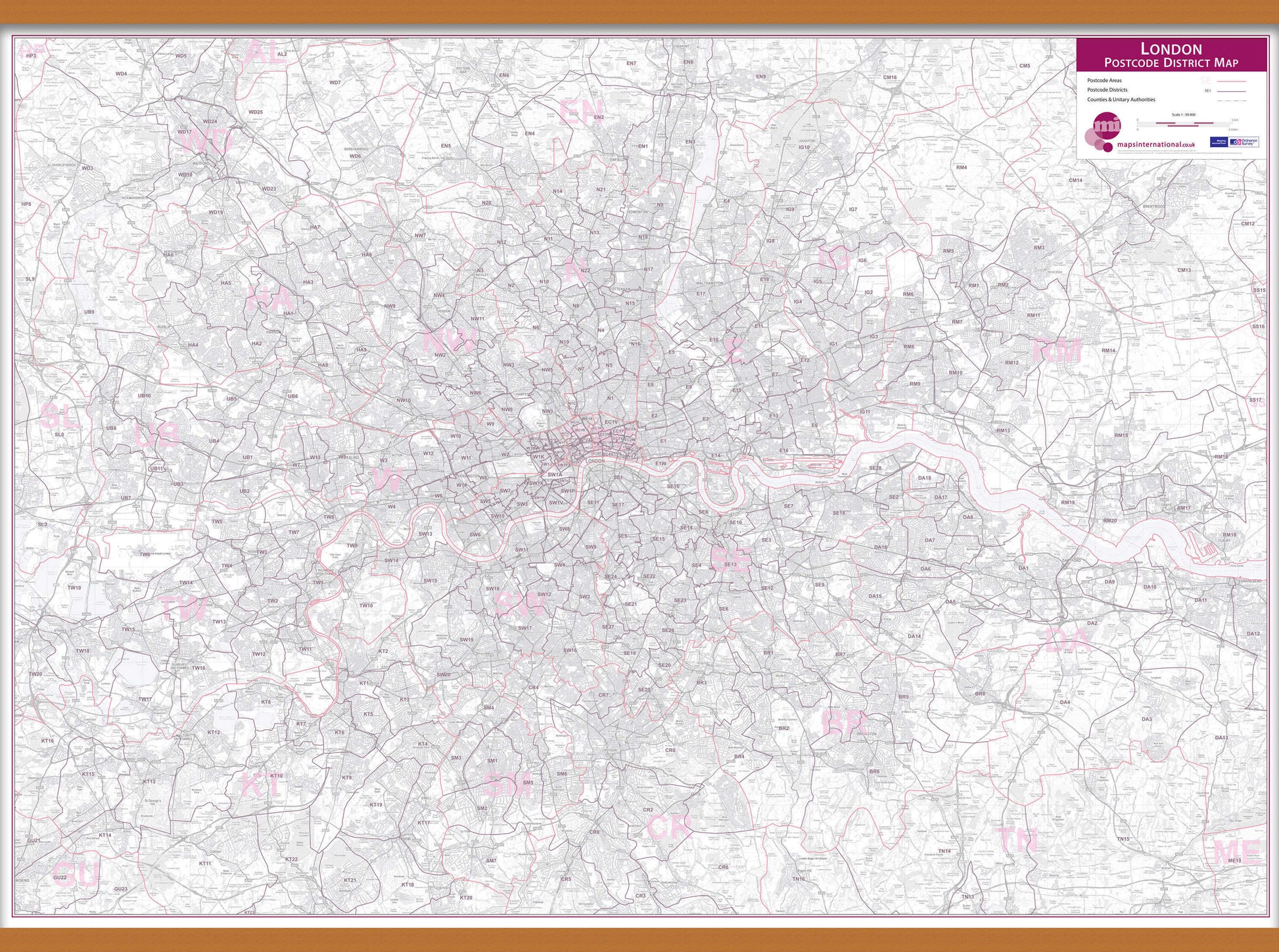 UK00252_L_LWDHB - London Postcode District Wall Map (within M25)
