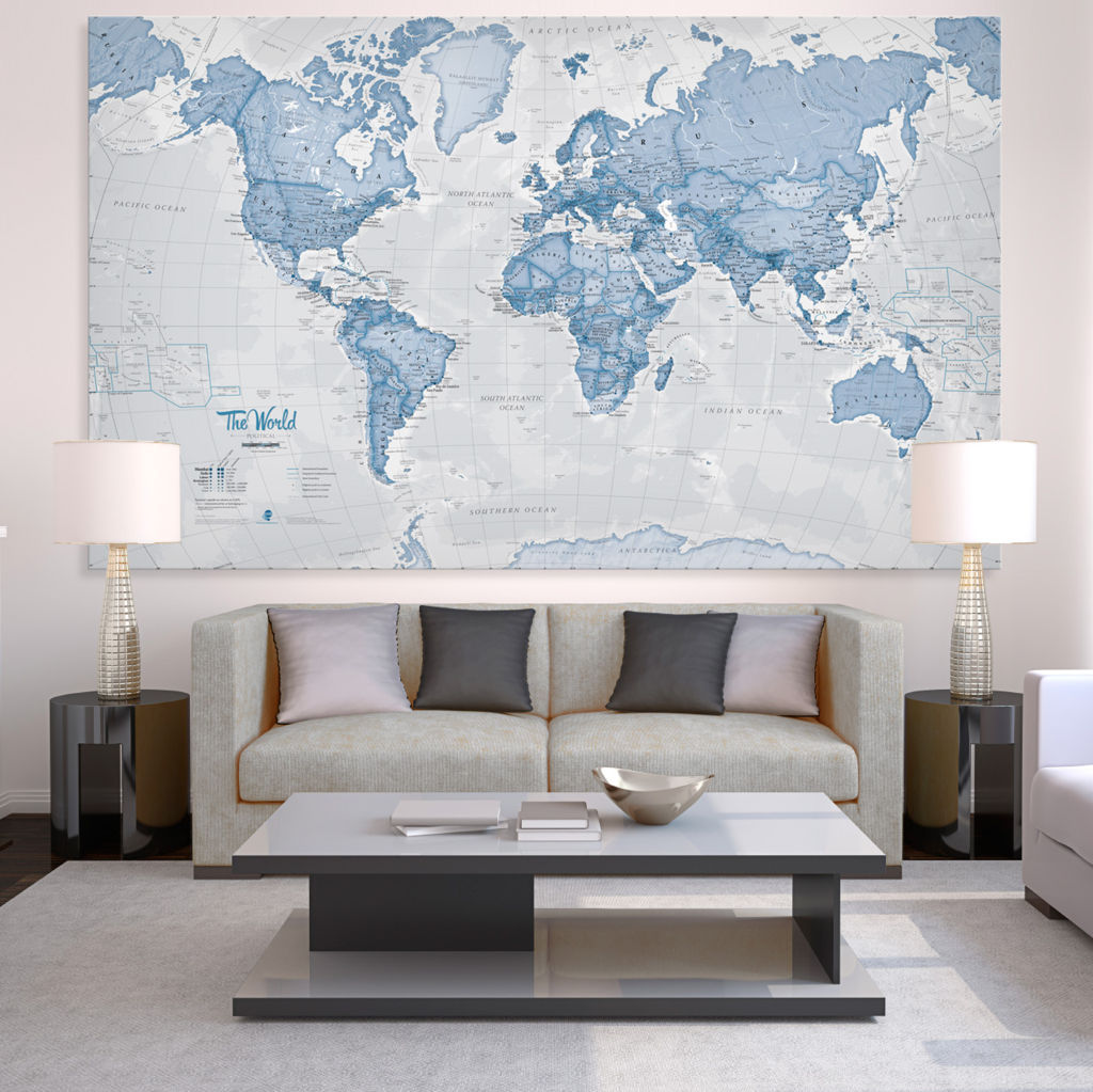 WM00272_H_CANVA - The World Is Art - Wall Map Blue