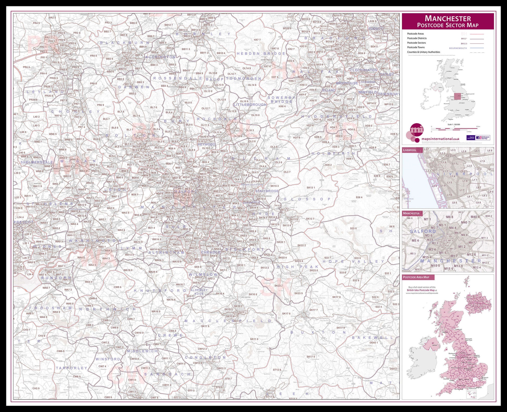 UK00777_L_LBDBL - Manchester Postcode Sector Map