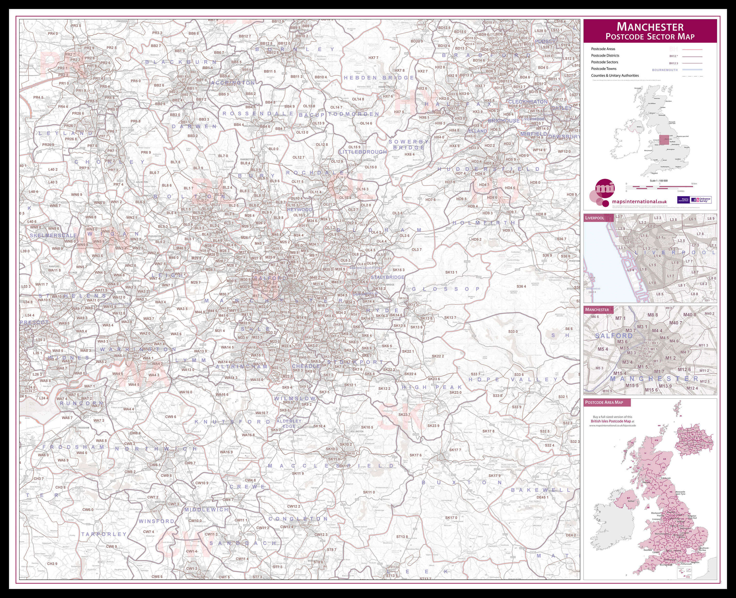 UK00777_L_LBDBL - Manchester Postcode Sector Map