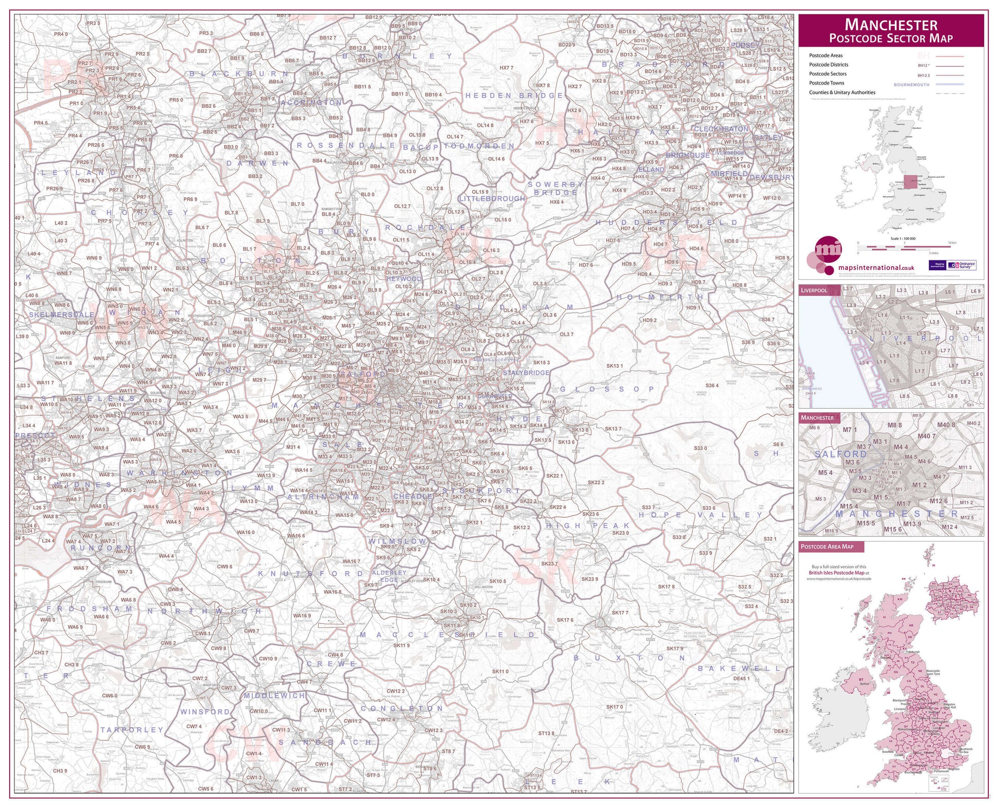 UK00777_L_LAMIN - Manchester Postcode Sector Map