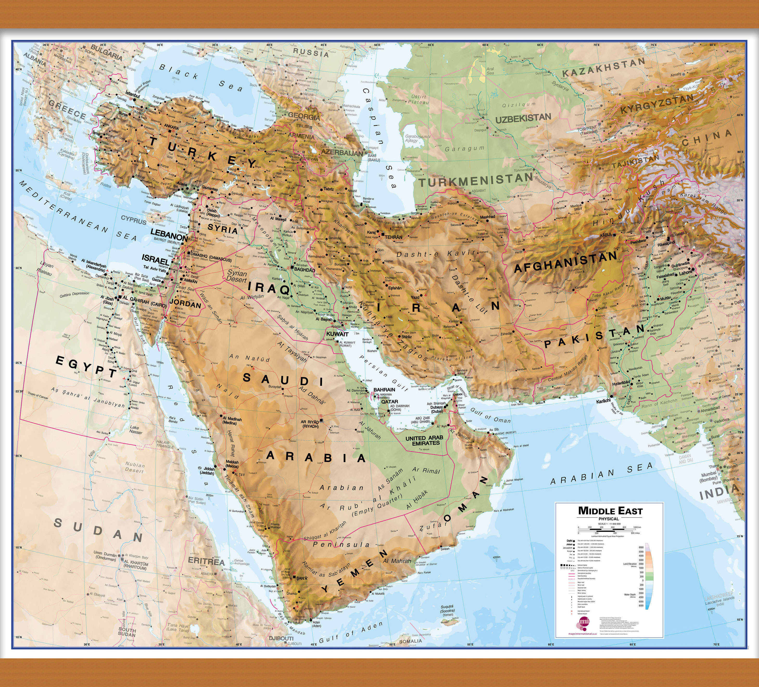 CT00799_M_LWDHB - Middle East Wall Map Physical
