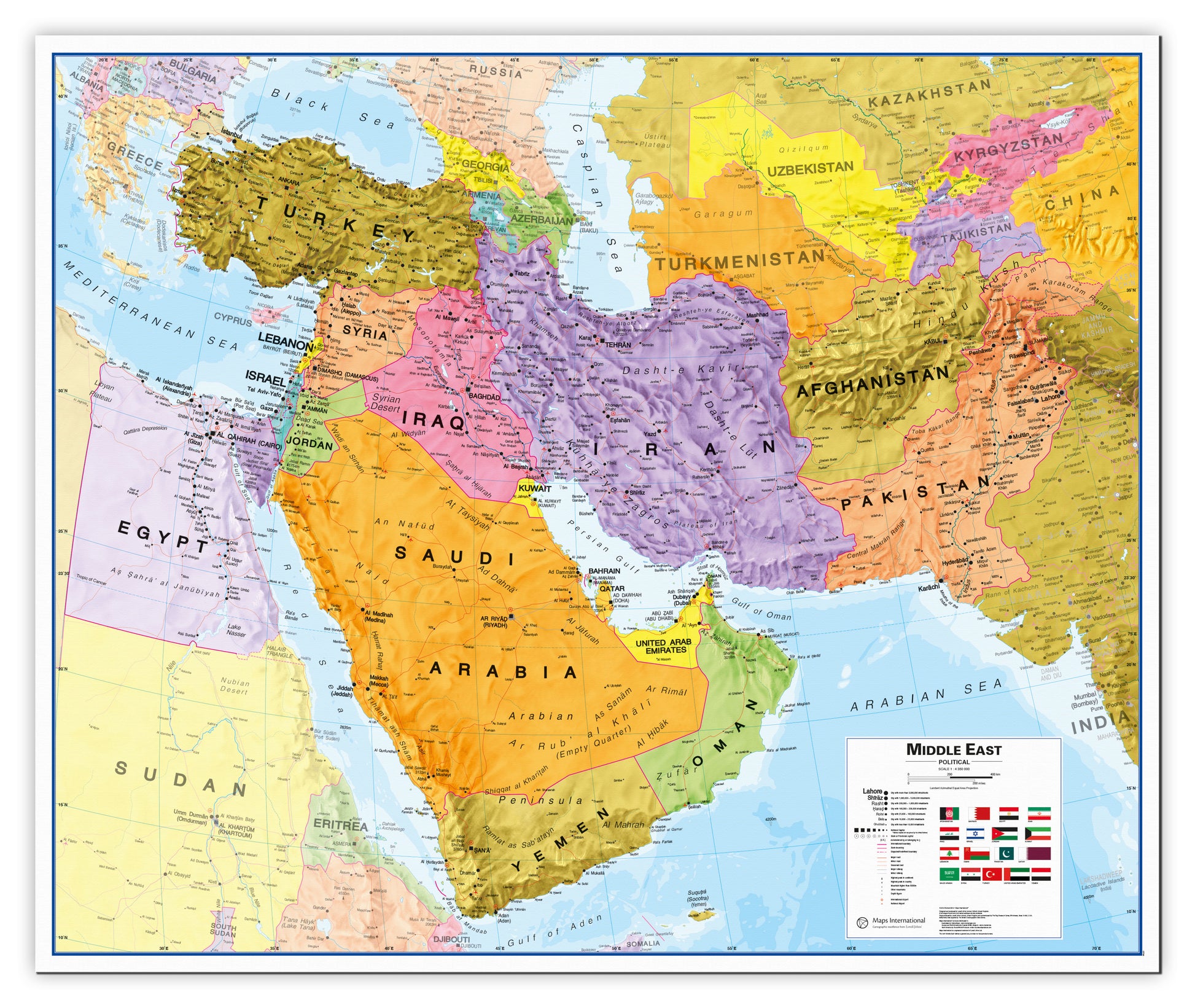 Middle East Wall Map Political Canvas Canva