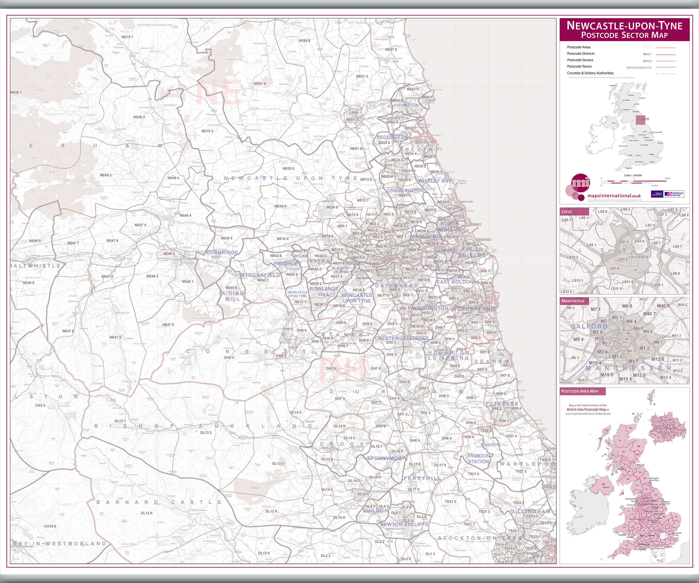 UK00779_L_LAMHB - Newcastle upon Tyne, Sunderland and Durham Postcode Sector Map