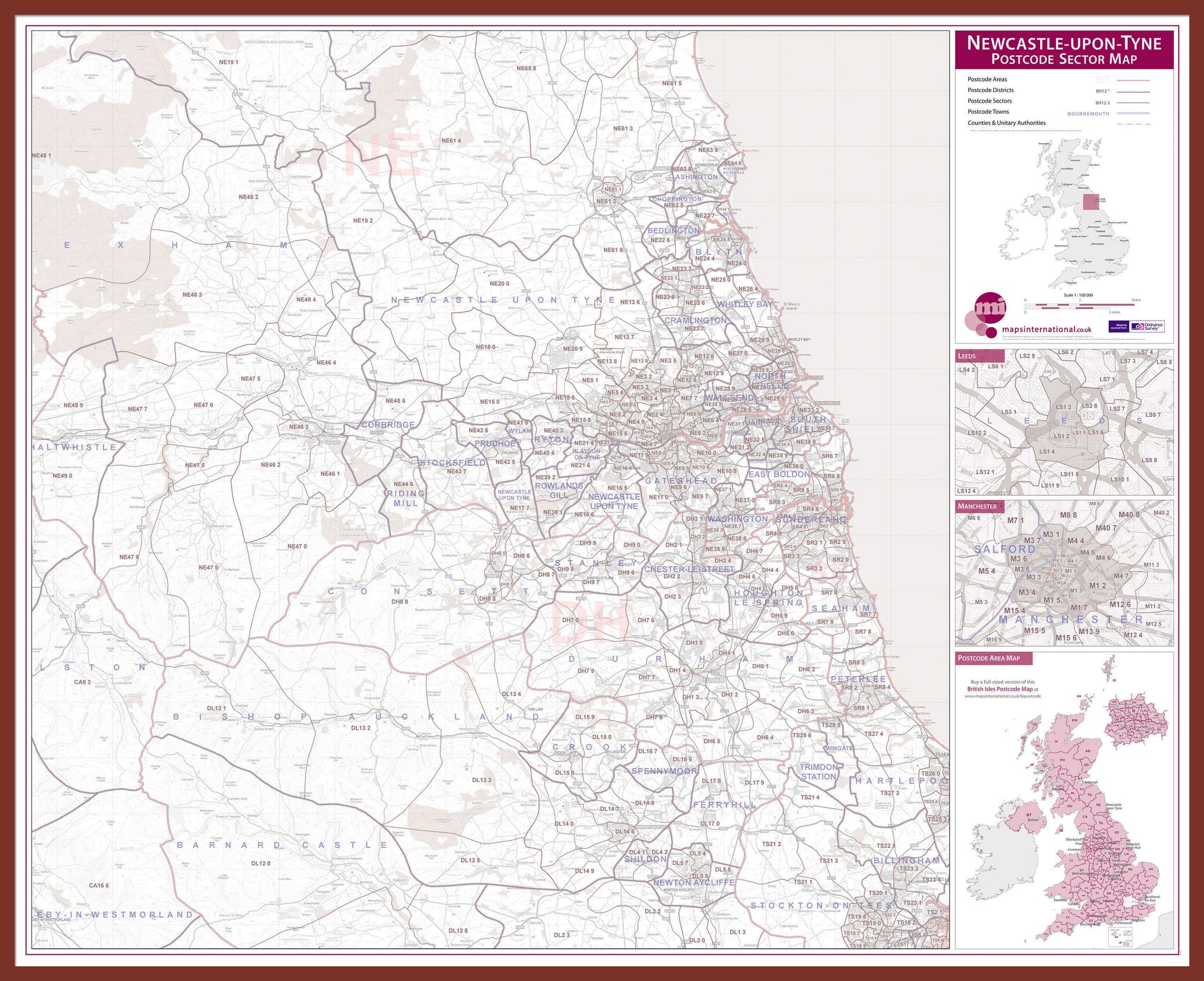 UK00779_L_LBDOK - Newcastle upon Tyne, Sunderland and Durham Postcode Sector Map