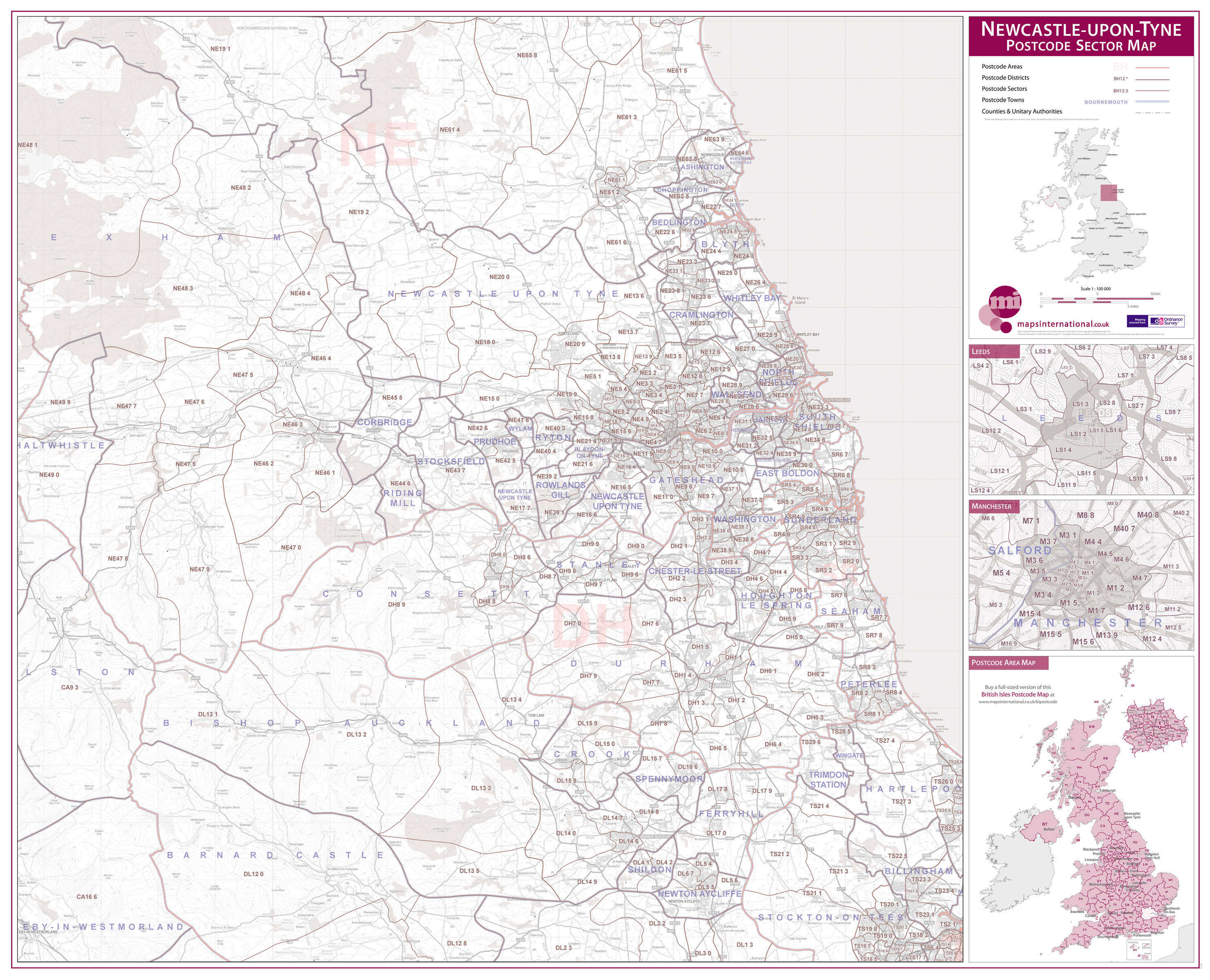UK00779_L_PAPER - Newcastle upon Tyne, Sunderland and Durham Postcode Sector Map