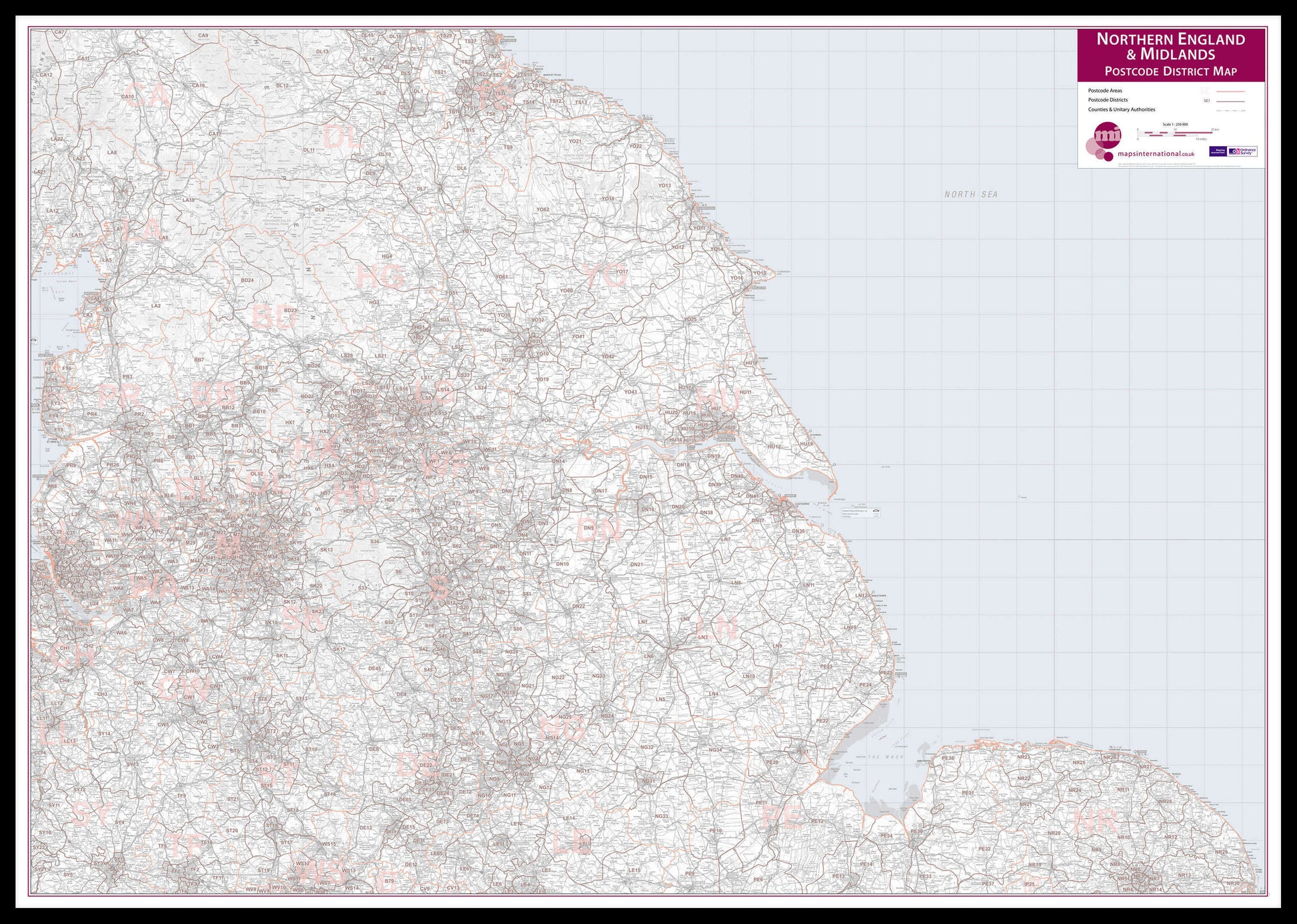 UK00035_L_LBDBL - Northern England and the Midlands Postcode District Map