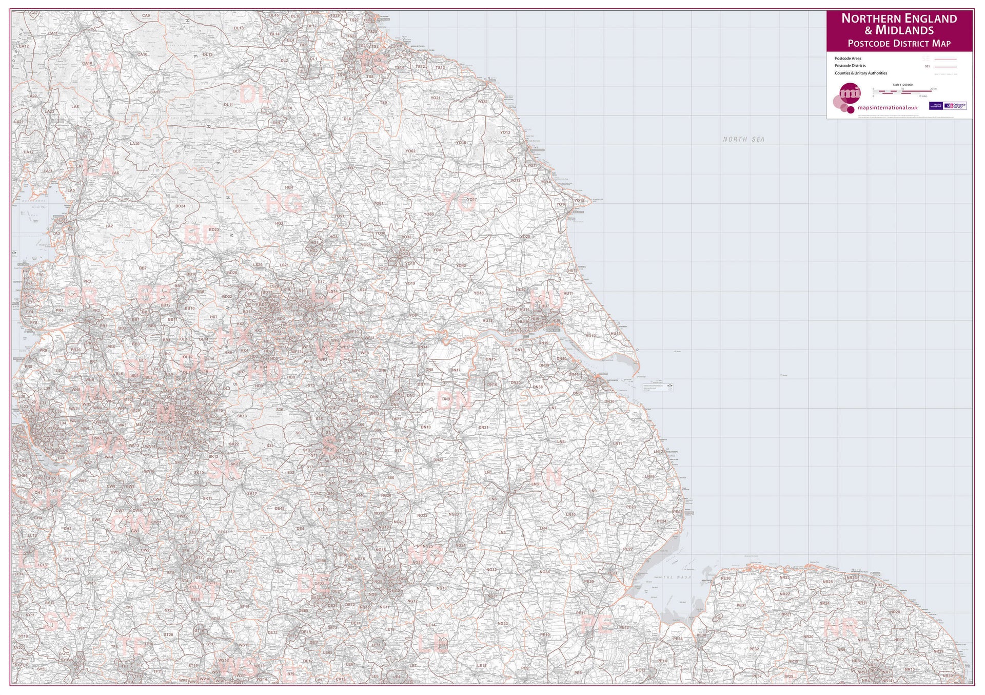 UK00035_L_PAPER Northern England Midlands Postcode District Map