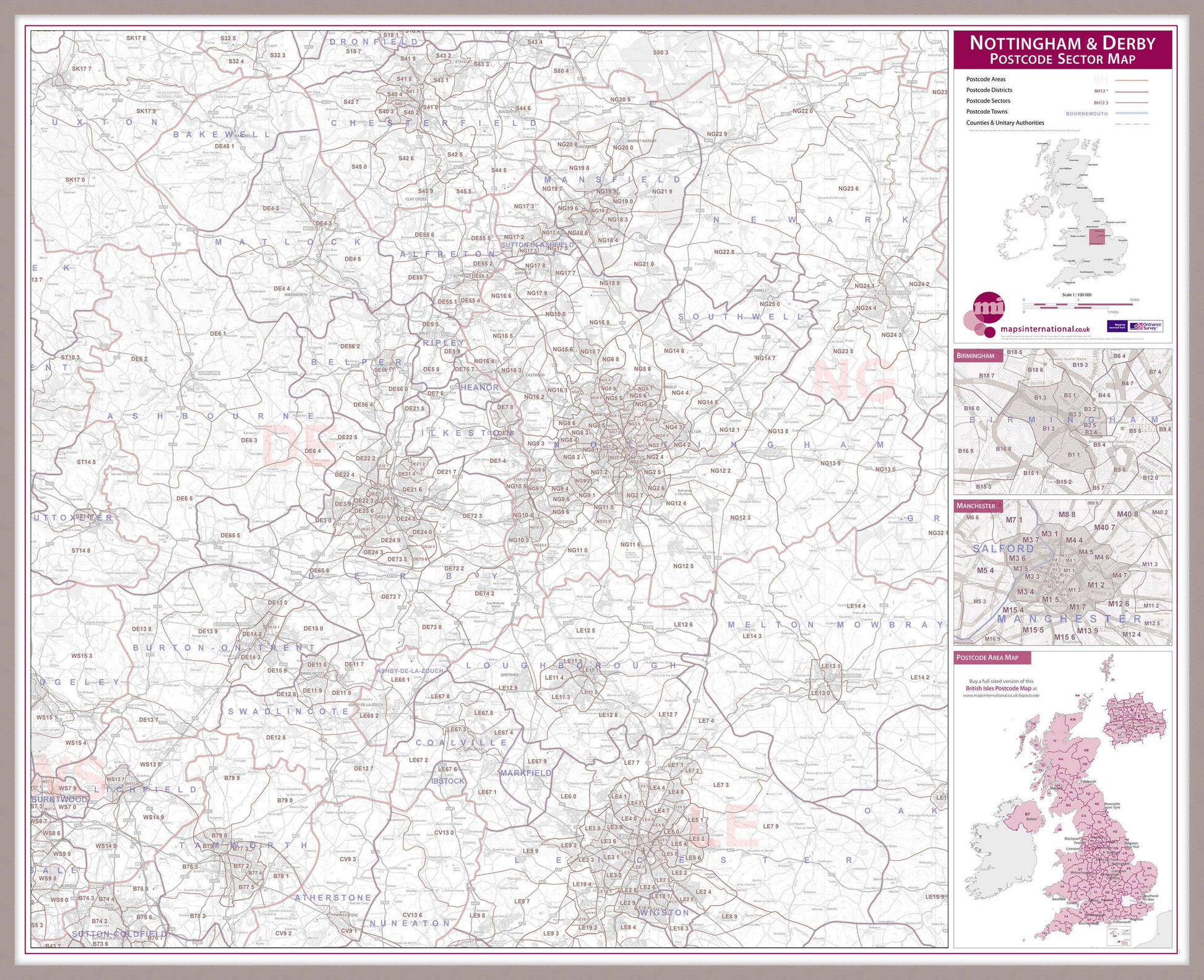 UK00781_L_MGFAL - Nottingham and Derby Postcode Sector Map