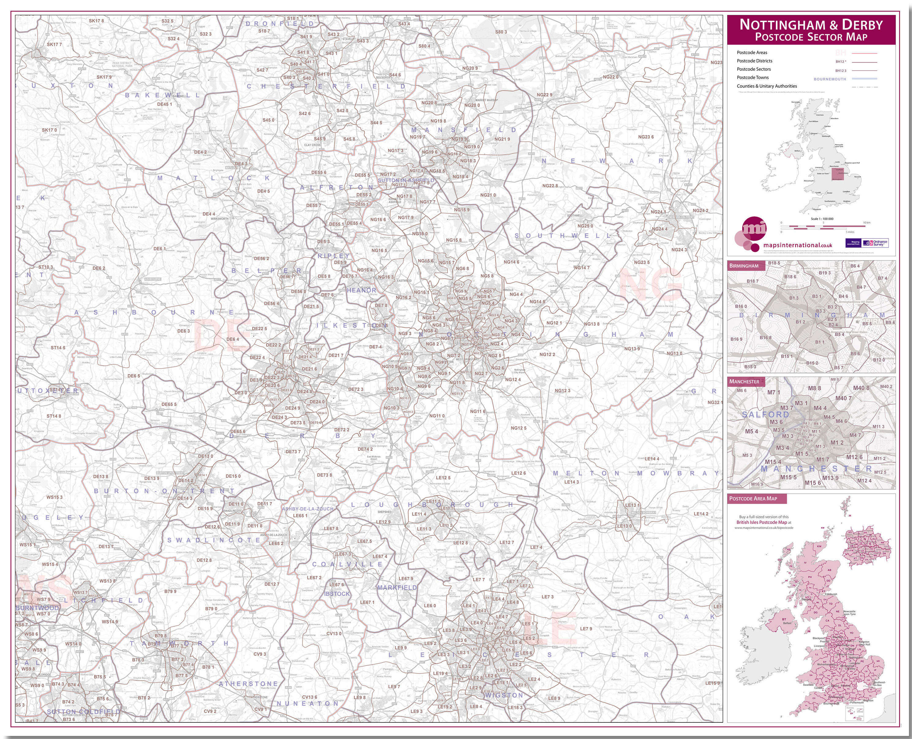 UK00781_L_LMBRD - Nottingham and Derby Postcode Sector Map
