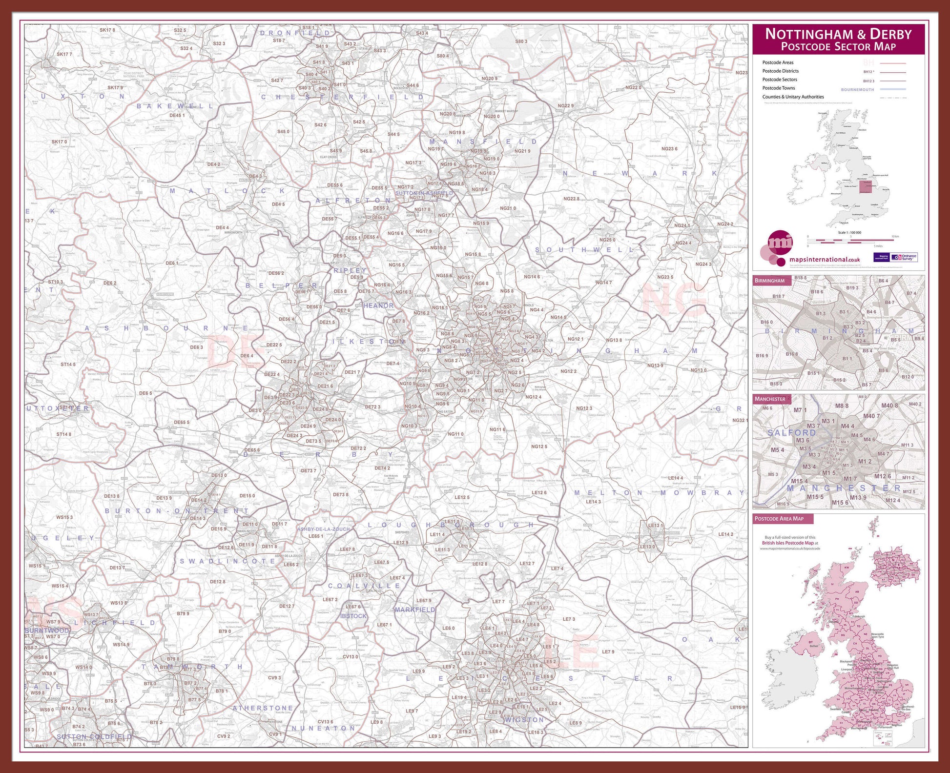 UK00781_L_LBDOK - Nottingham and Derby Postcode Sector Map