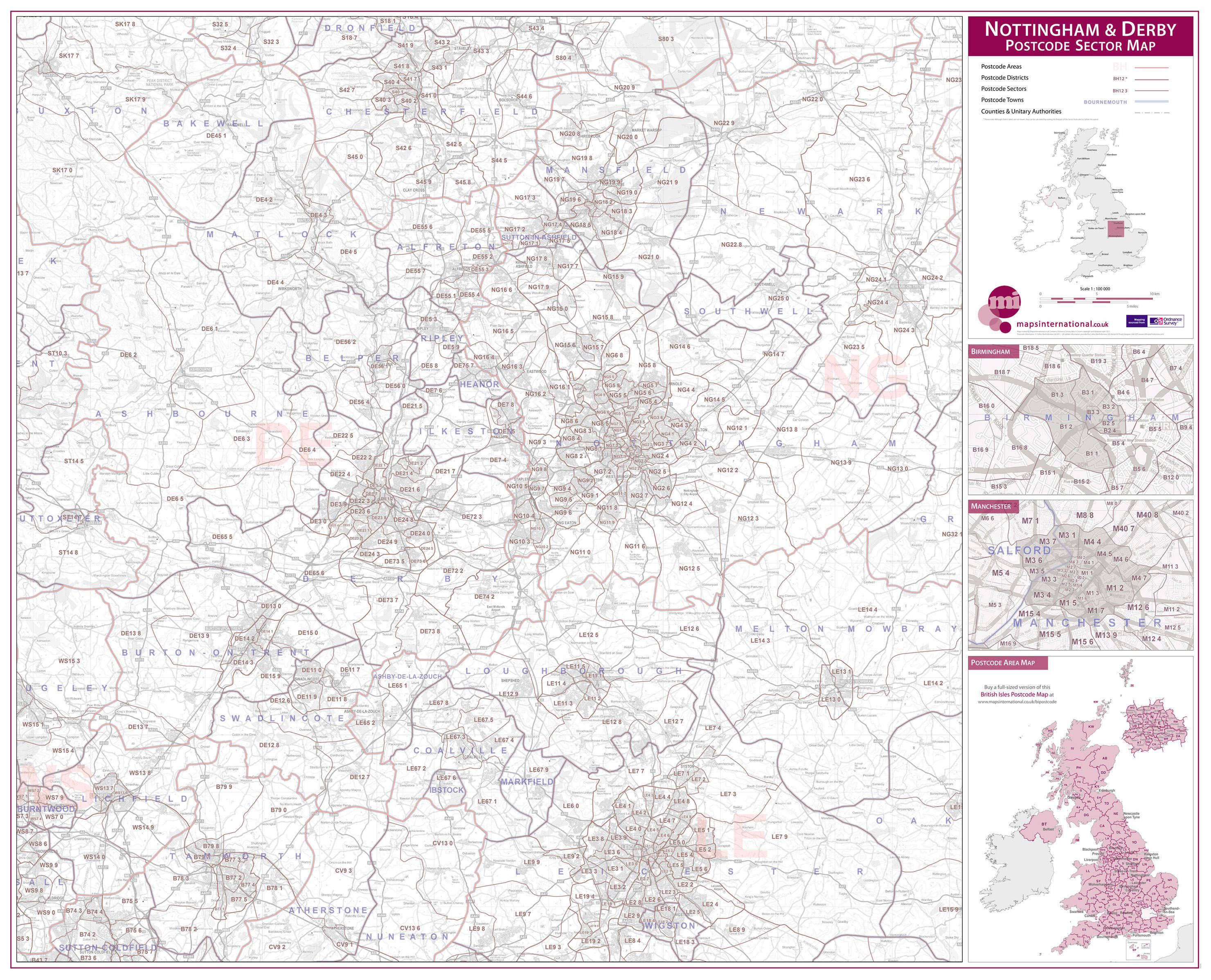 UK00781_L_PAPER - Nottingham and Derby Postcode Sector Map