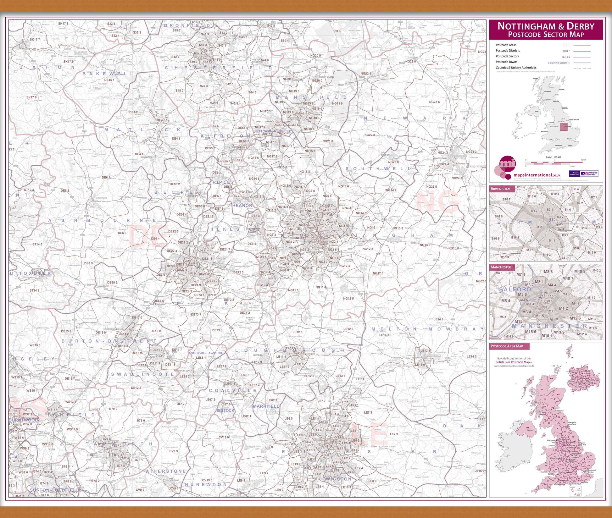 UK00781_L_LWDHB - Nottingham and Derby Postcode Sector Map