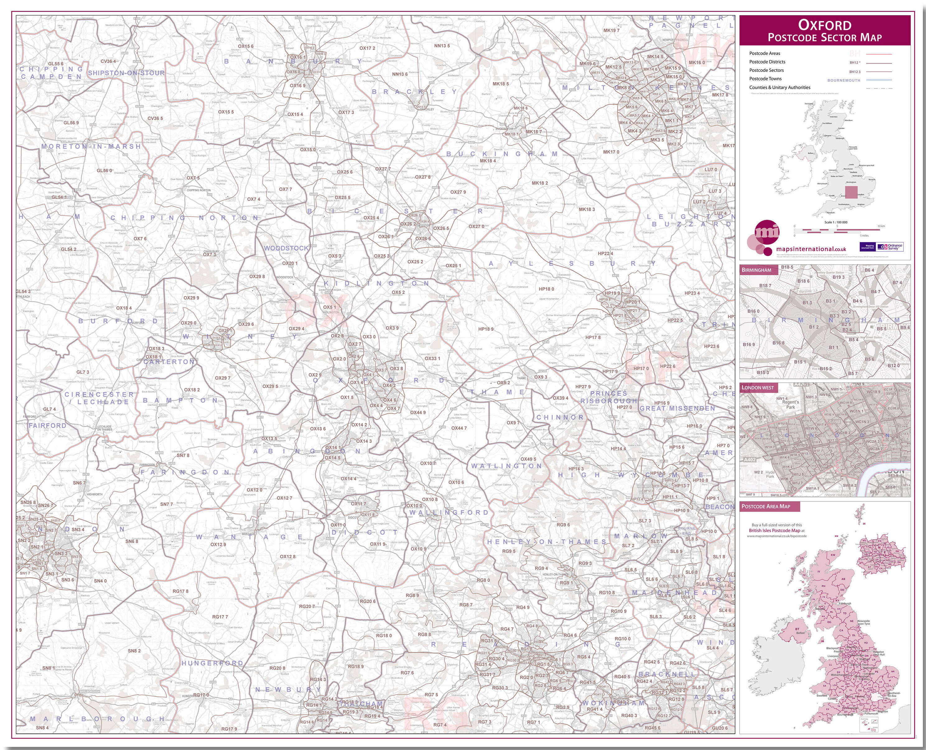 UK00782_L_LMBRD - Oxford Postcode Sector Map