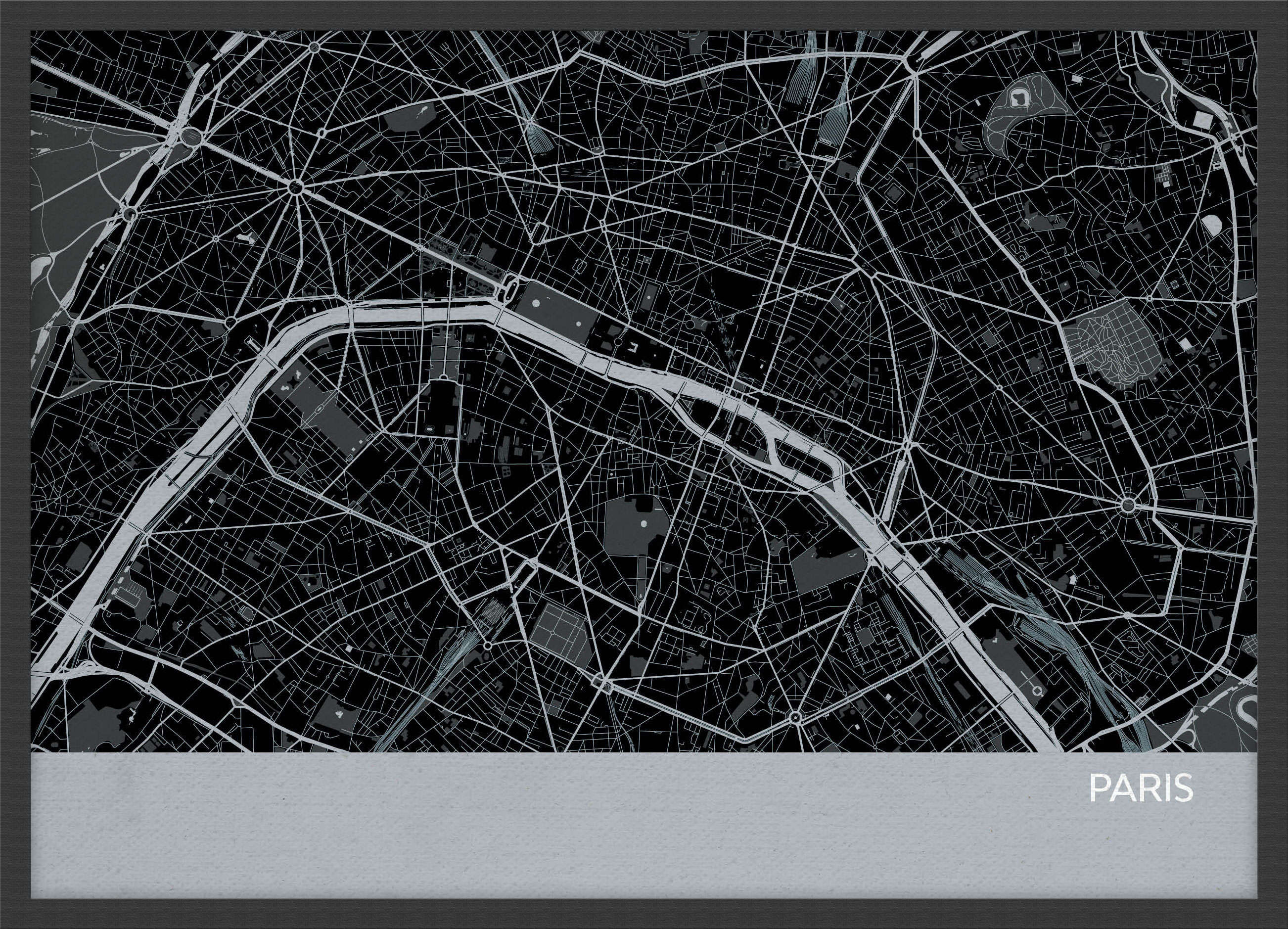 LS01556_S_WDBLA - Paris City Street Map Print Charcoal