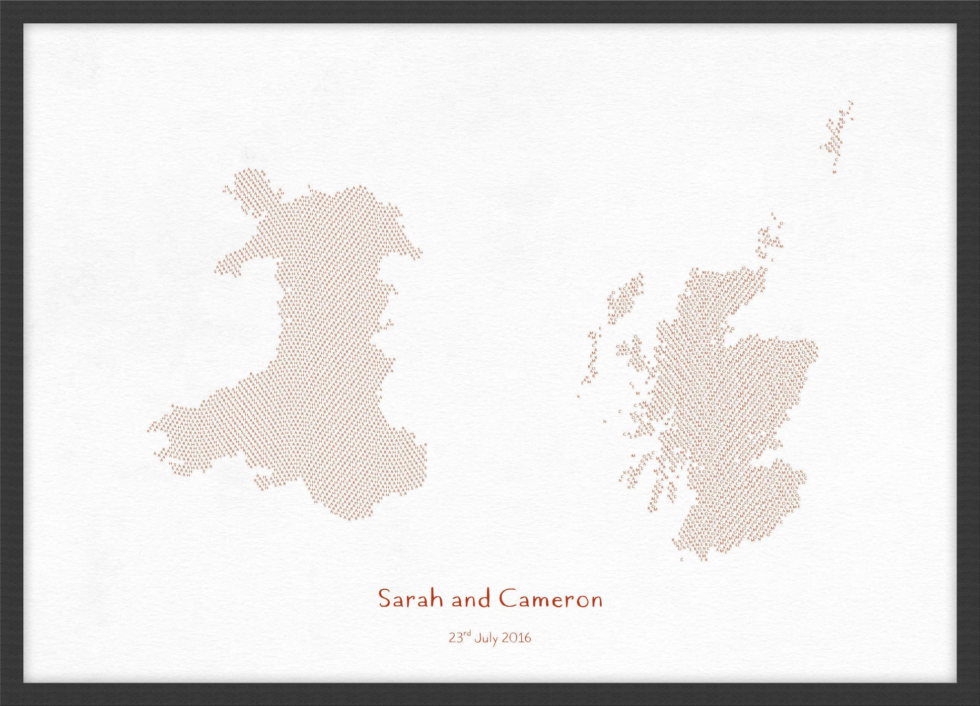 PS01602_3_WDBLA - Personalised Country Name Text Map Print - Burnt Orange